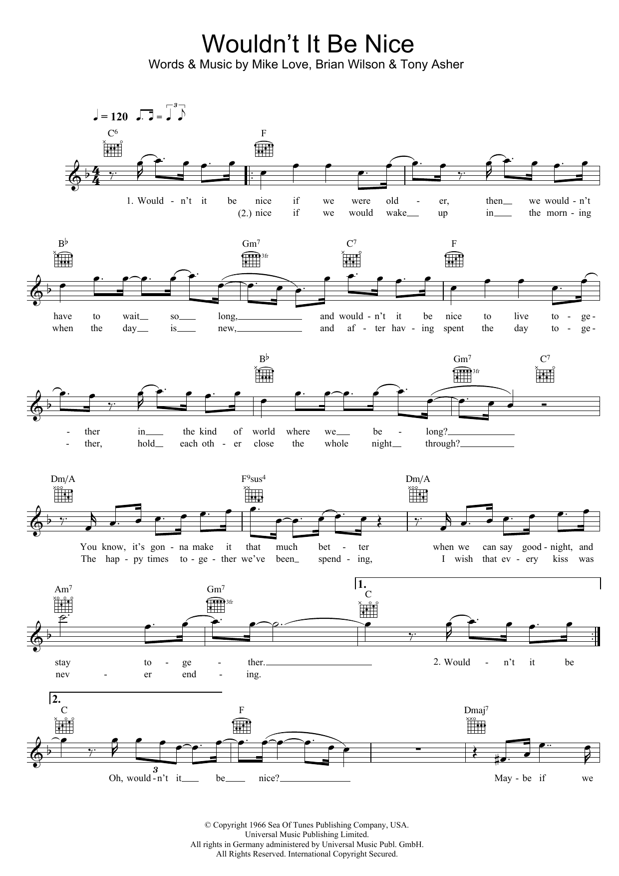 Wouldn't It Be Nice (Lead Sheet / Fake Book) von The Beach Boys