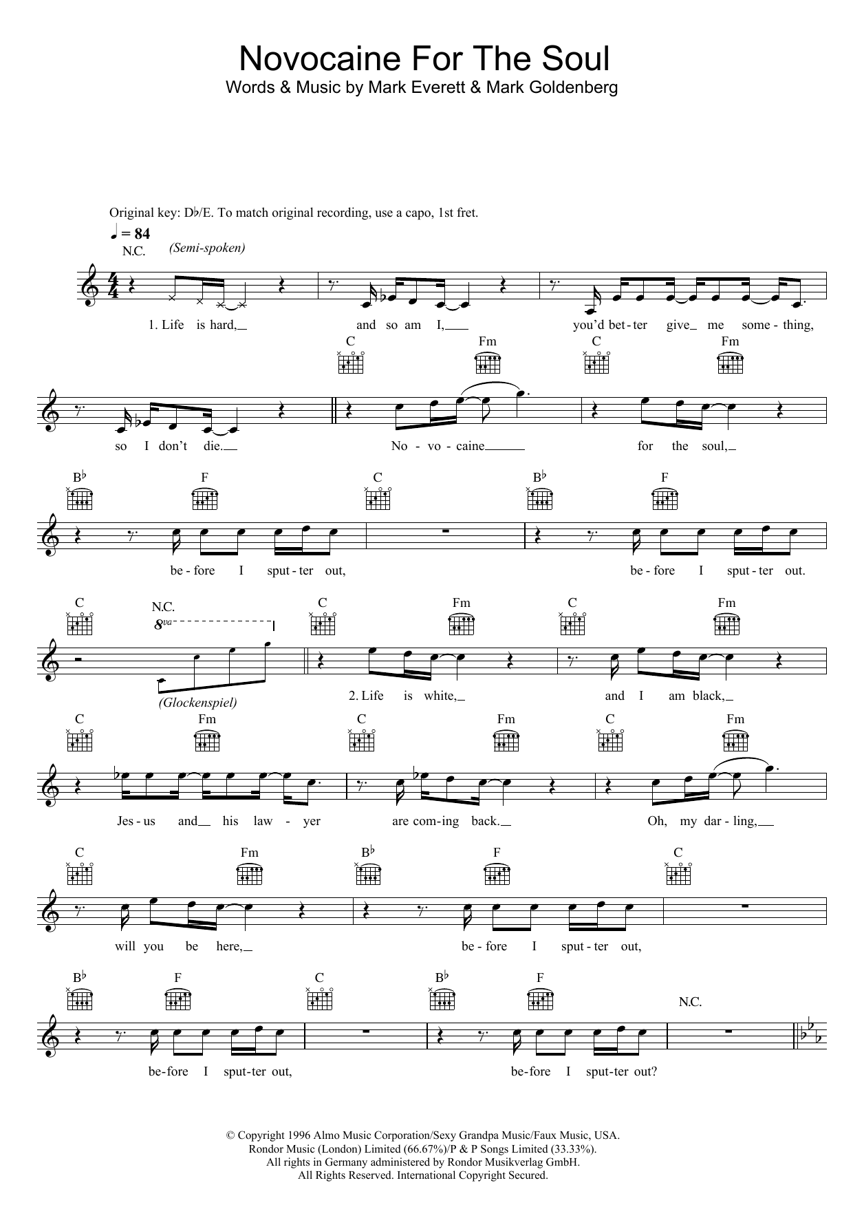Novocaine For The Soul (Lead Sheet / Fake Book) von Eels