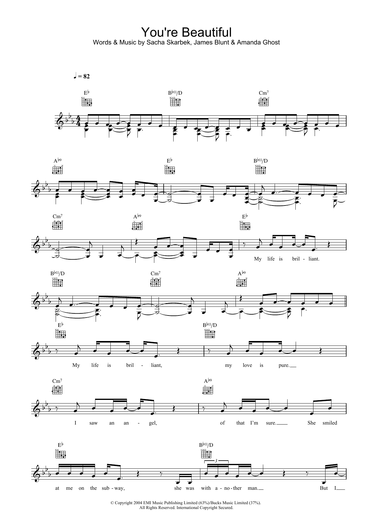 You're Beautiful (Lead Sheet / Fake Book) von James Blunt