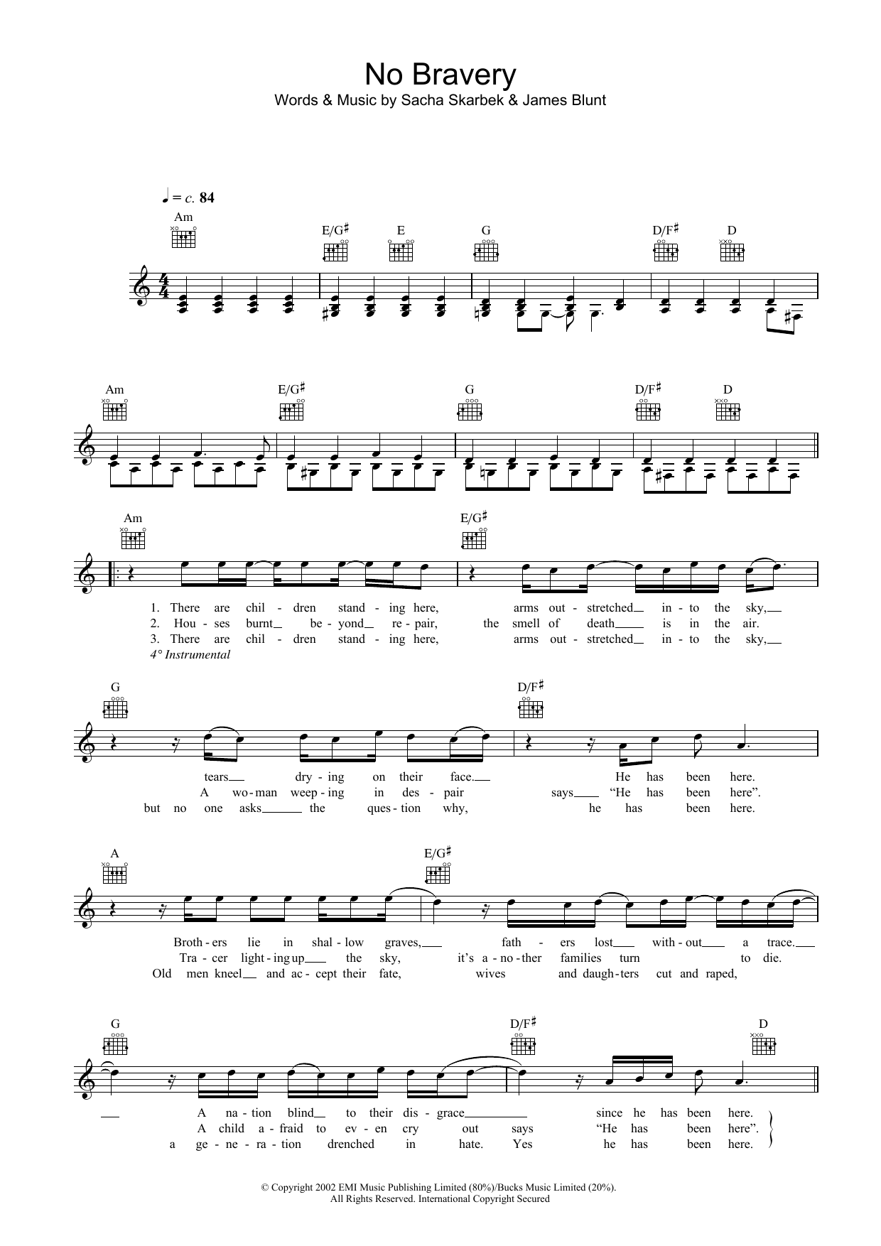 No Bravery (Lead Sheet / Fake Book) von James Blunt