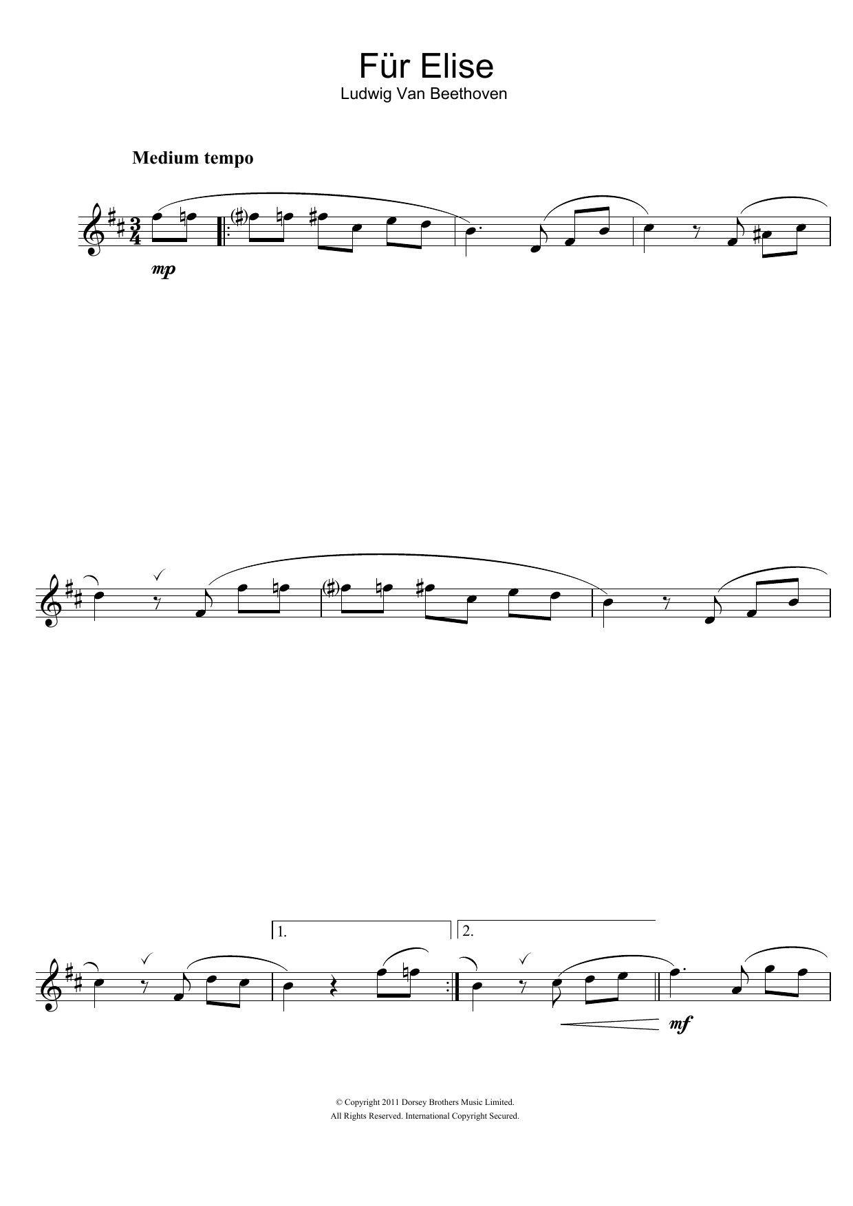 Fur Elise (Alto Sax Solo) von Ludwig van Beethoven