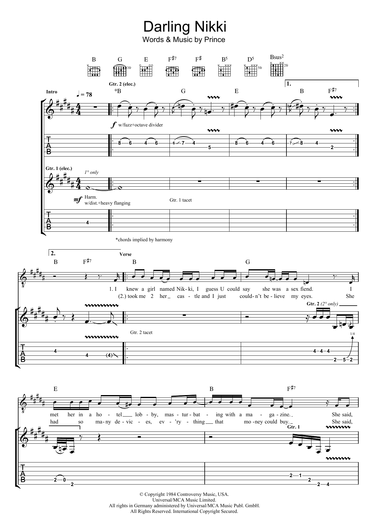 Darling Nikki (Guitar Tab) von Prince