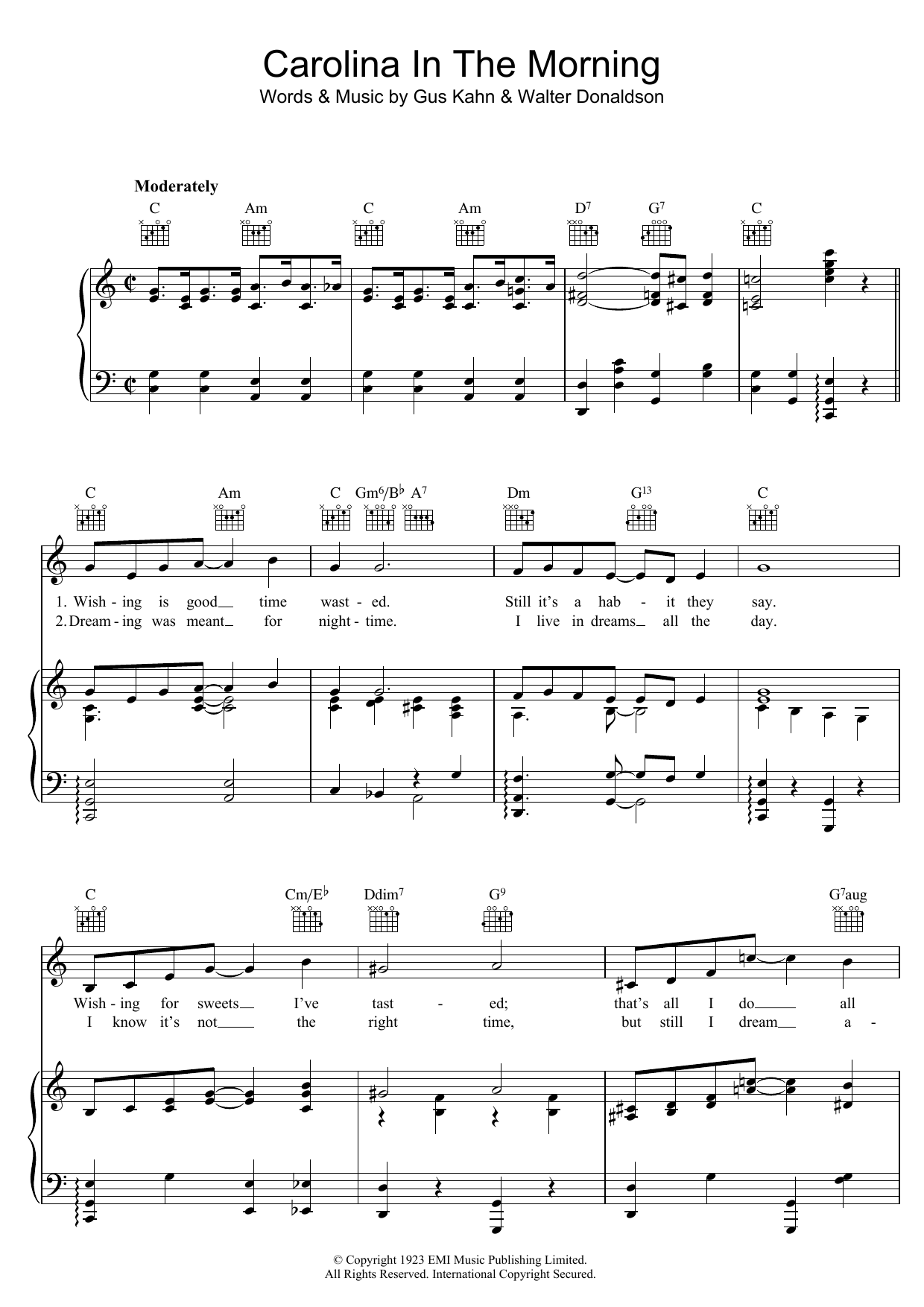 Carolina In The Morning (Piano, Vocal & Guitar Chords) von Al Jolson