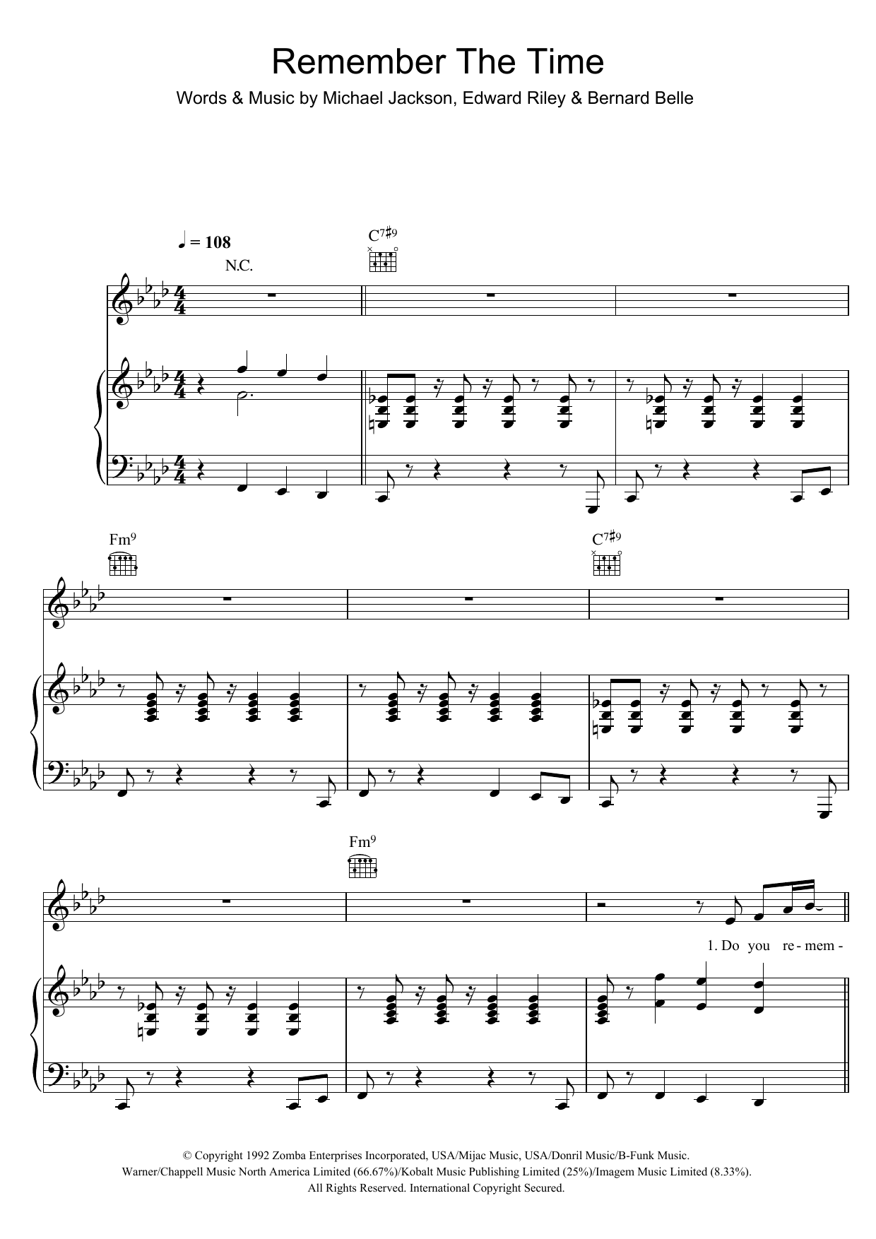 Remember The Time (Piano, Vocal & Guitar Chords) von Michael Jackson