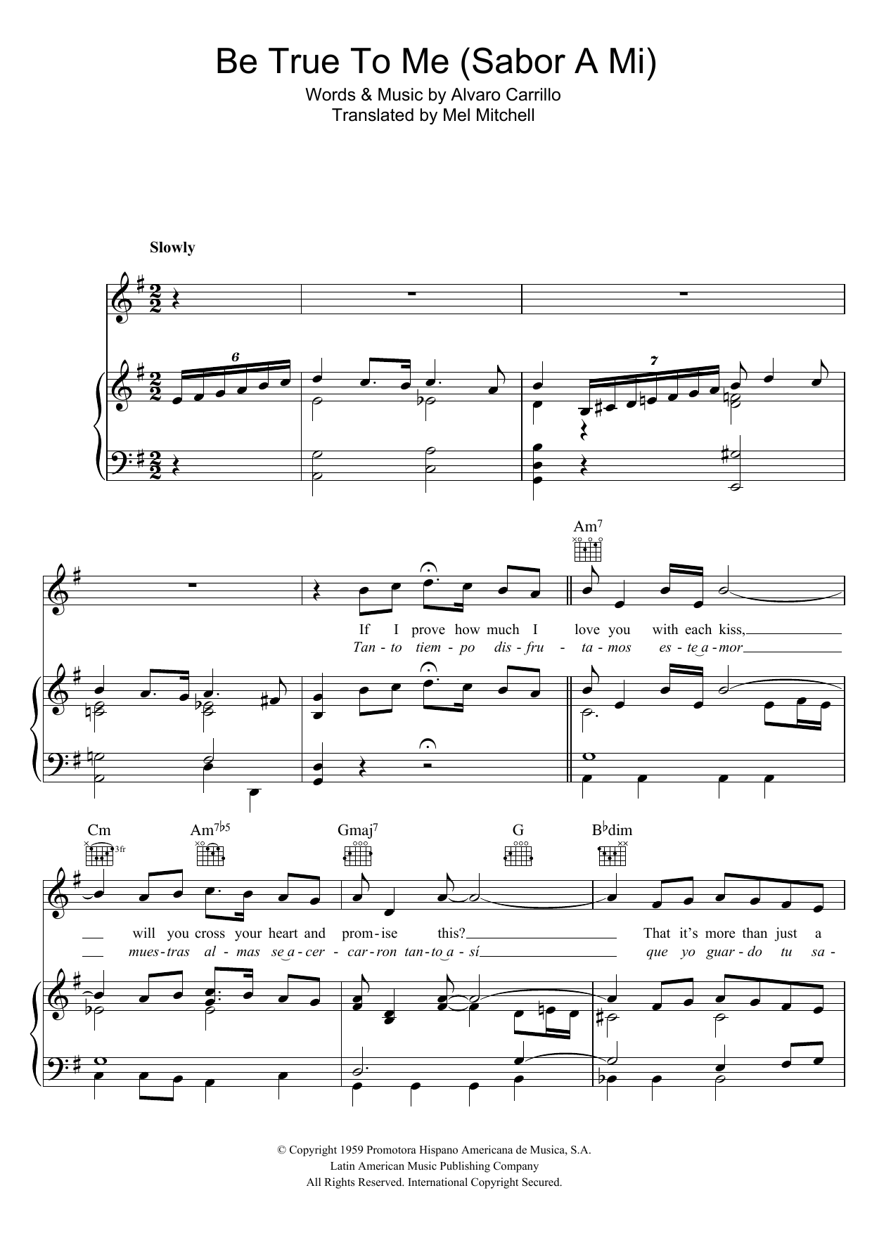 Sabor A Mi (Be True To Me) (Piano, Vocal & Guitar Chords) von Doris Day