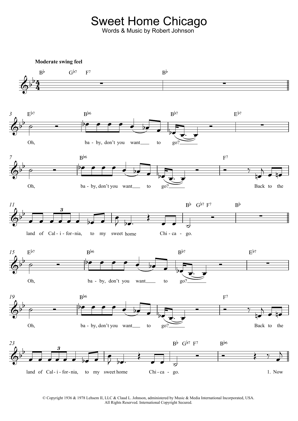 Sweet Home Chicago (Lead Sheet / Fake Book) von Robert Johnson