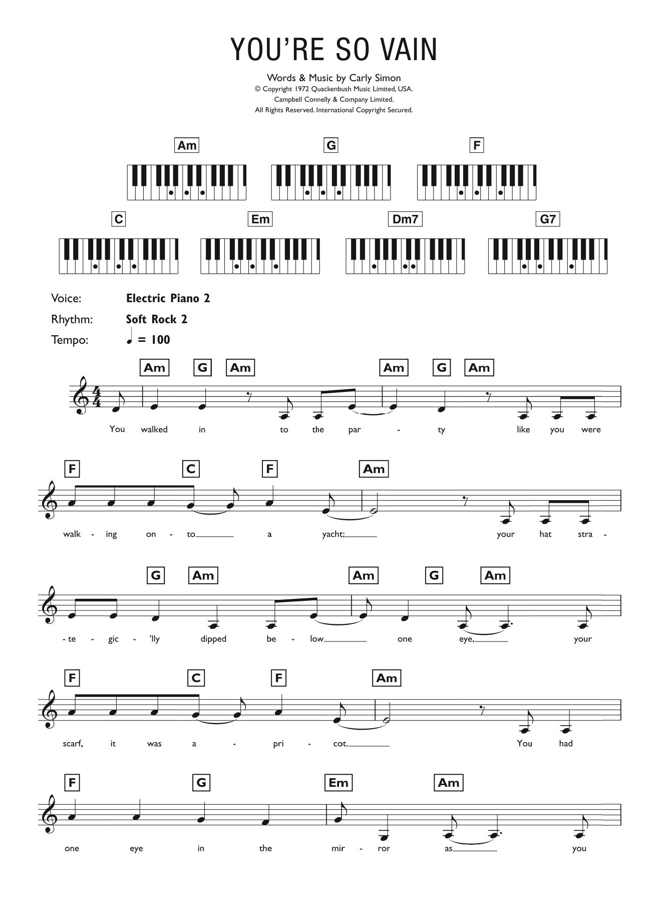 You're So Vain (Piano Chords/Lyrics) von Carly Simon