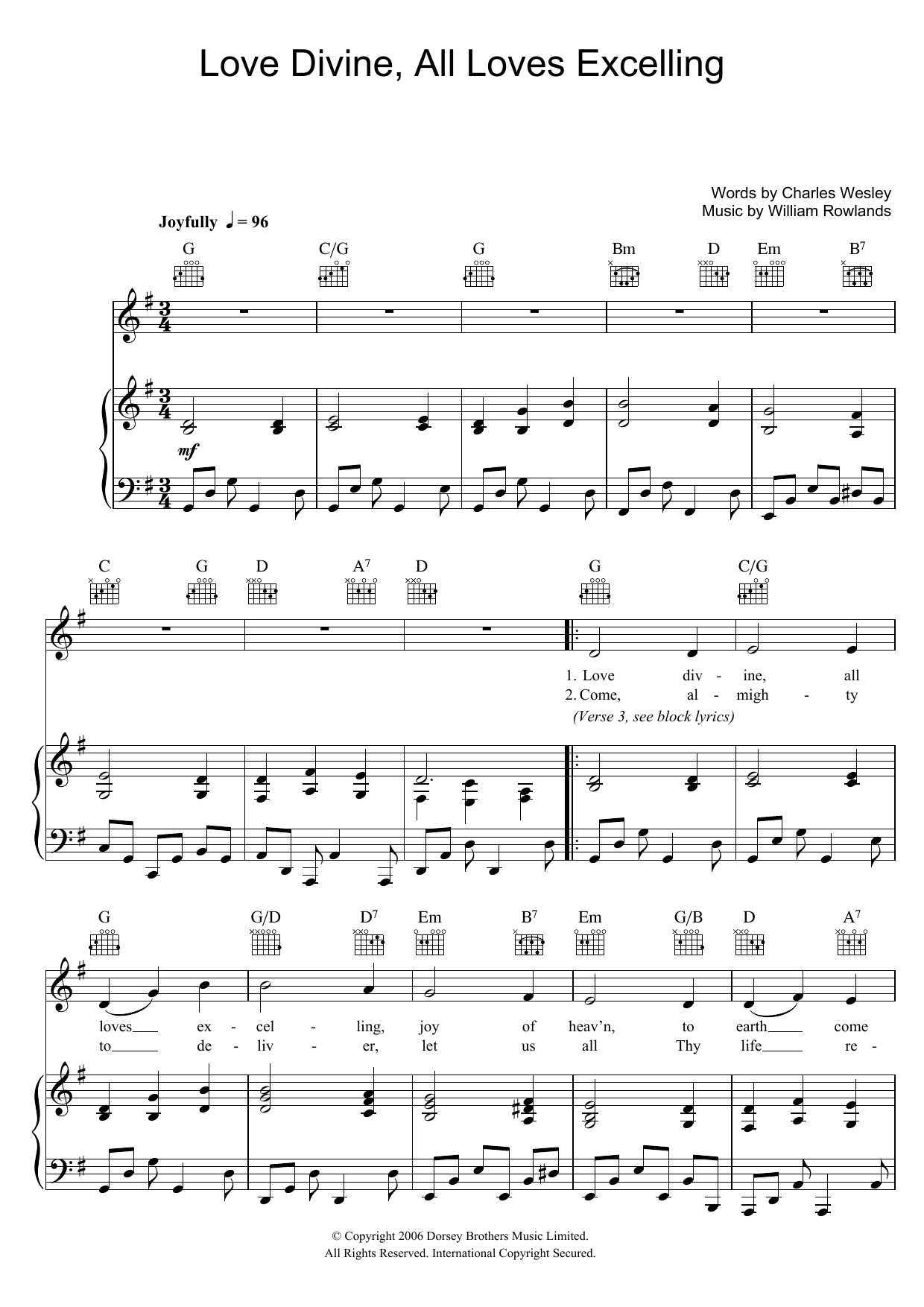 Love Divine, All Loves Excelling (Piano, Vocal & Guitar Chords) von Charles Wesley