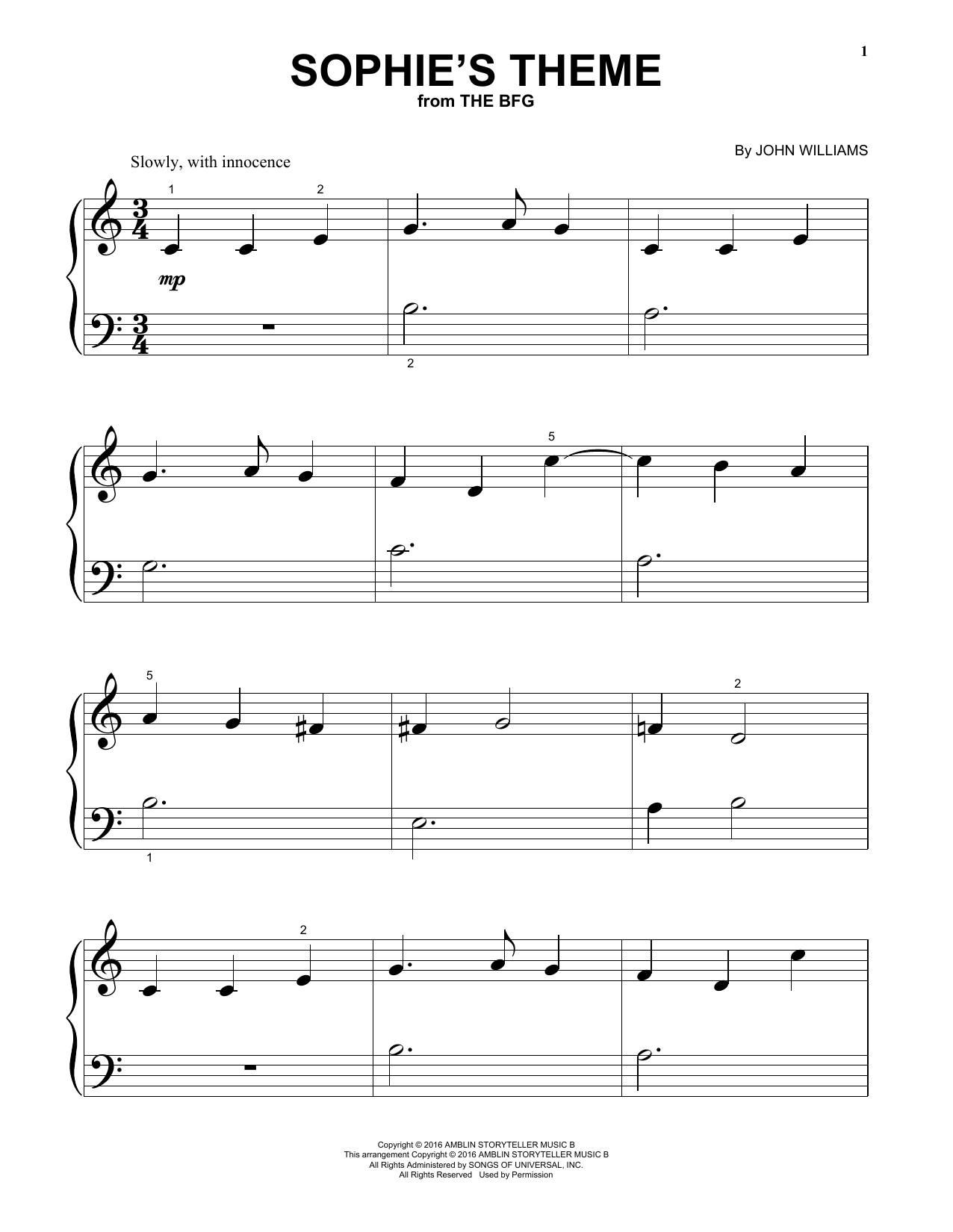 Sophie's Theme (Big Note Piano) von John Williams