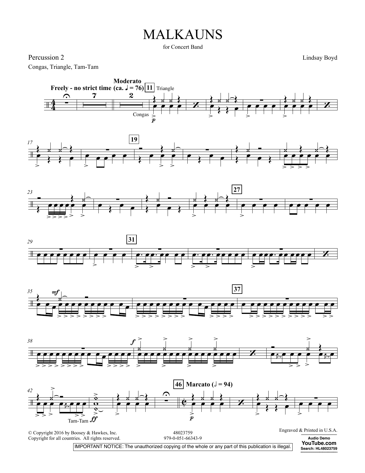 Malkauns - Percussion 2 (Concert Band) von Lindsay Boyd