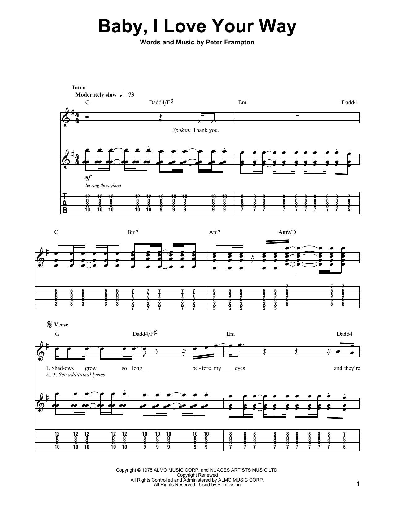 Baby, I Love Your Way (Guitar Tab (Single Guitar)) von Peter Frampton