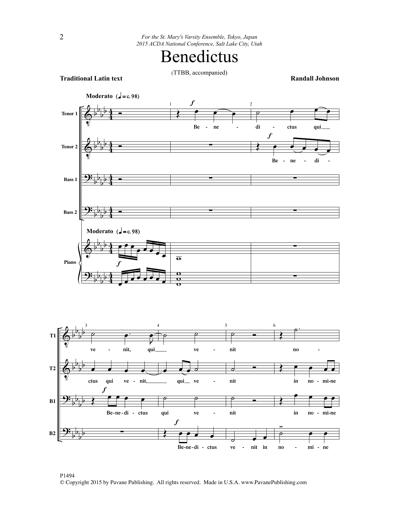 Benedictus (TTBB Choir) von Randall Johnson