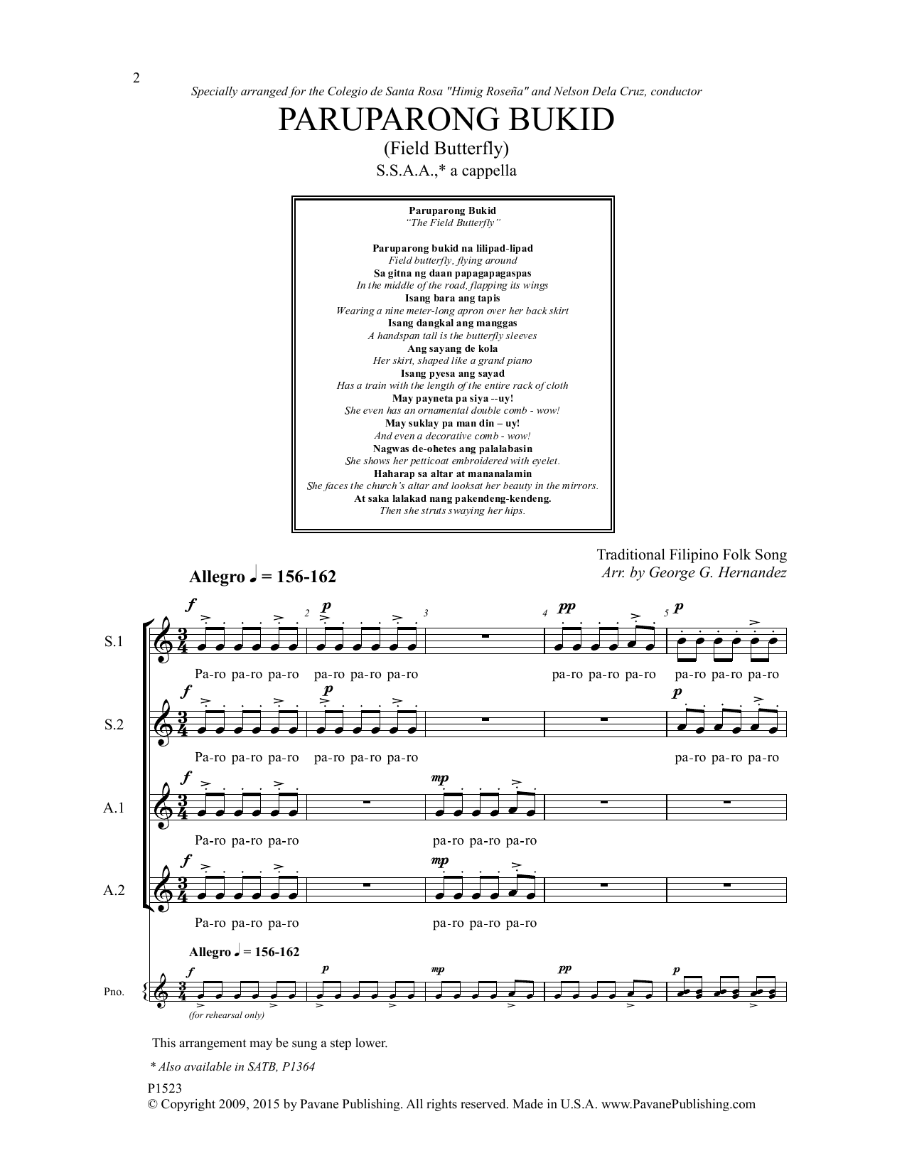 Paruparong Bukid (SSAA Choir) von George G. Hernandez