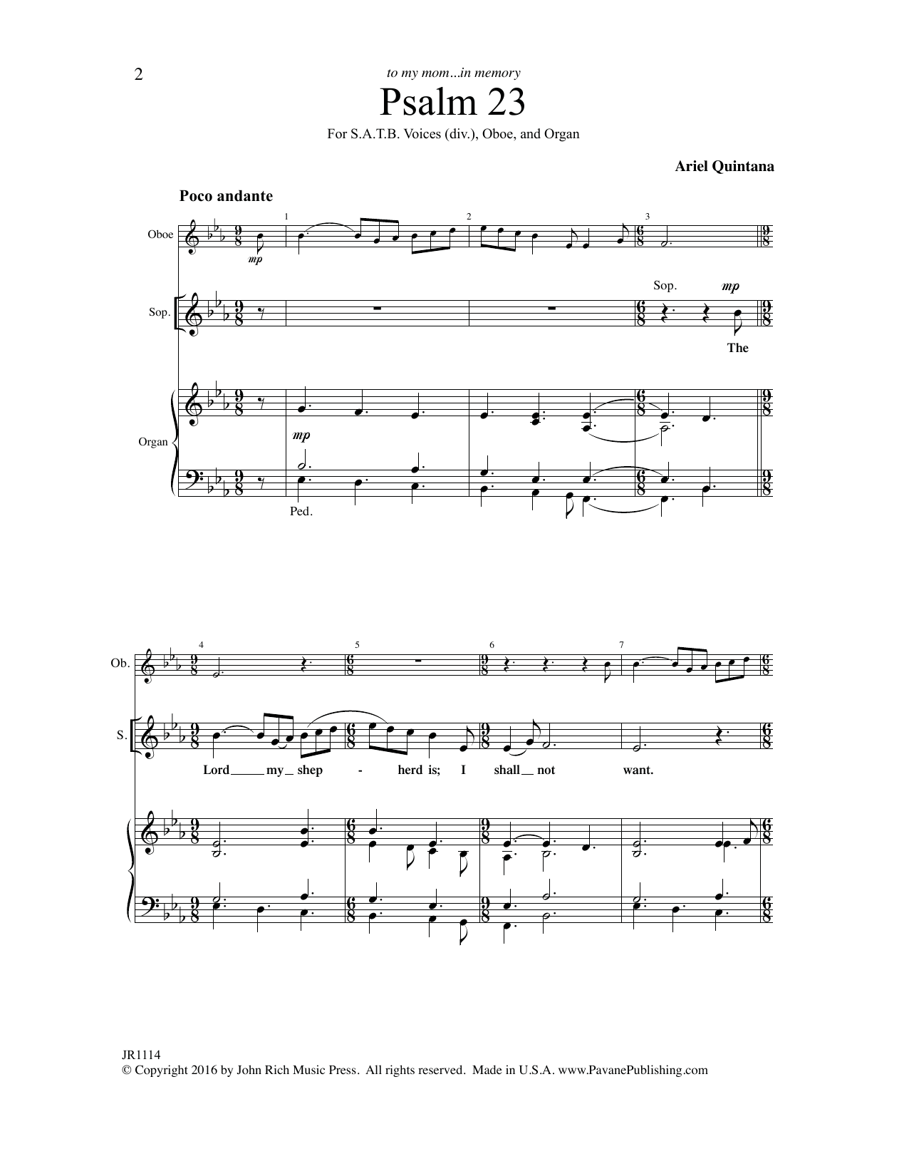 Psalm 23 (SATB Choir) von Ariel Quintana