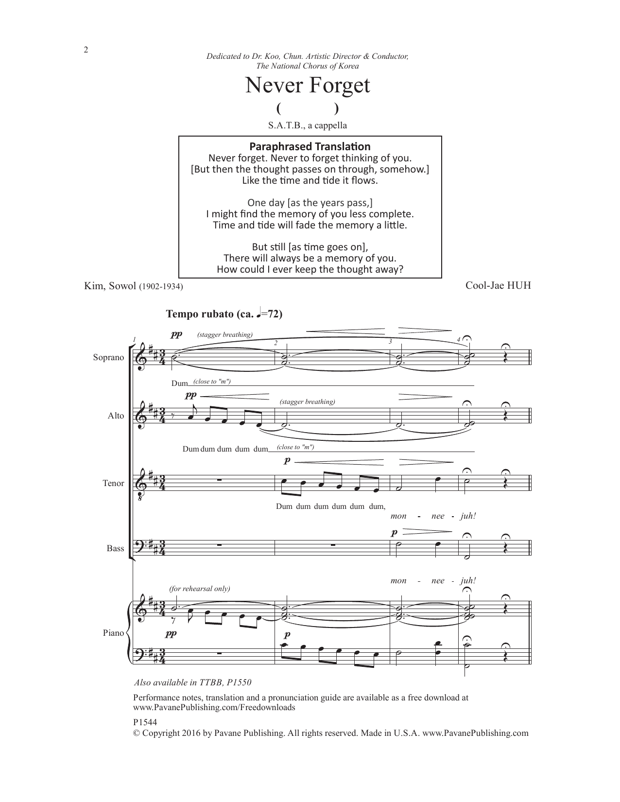 Never Forget (SATB Choir) von Cool-Jae Huh