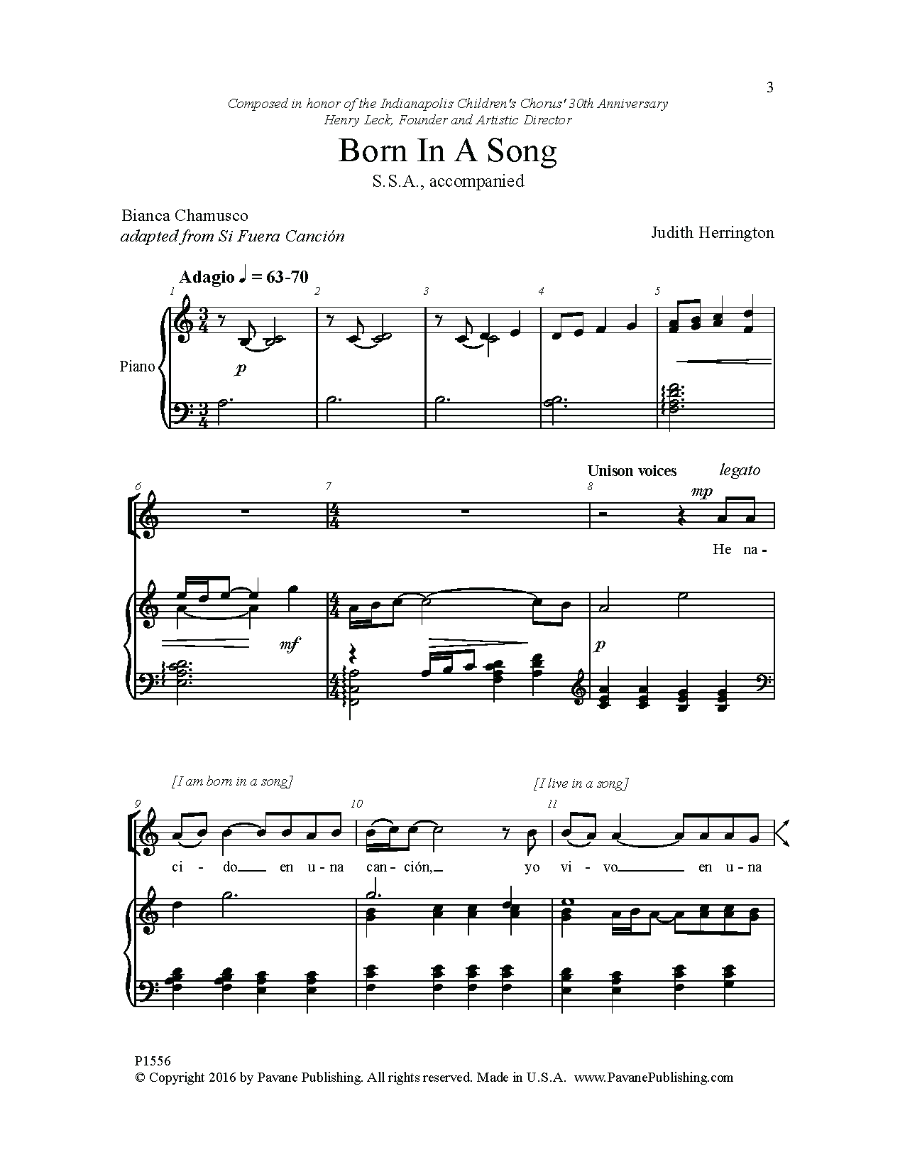 Born in a Song (SSA Choir) von Judith Herrington
