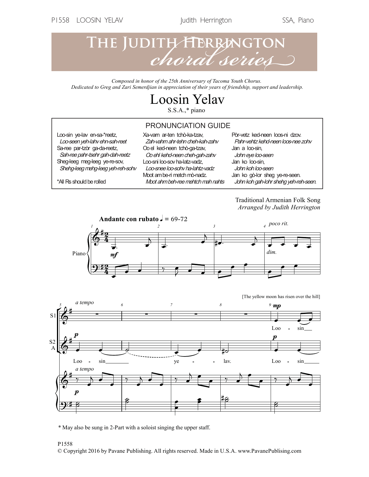 Loosin Yelav (SSA Choir) von Judith Herrington