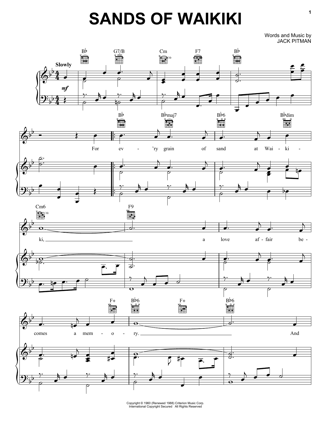 Sands Of Waikiki (Piano, Vocal & Guitar Chords (Right-Hand Melody)) von Jack Pitman