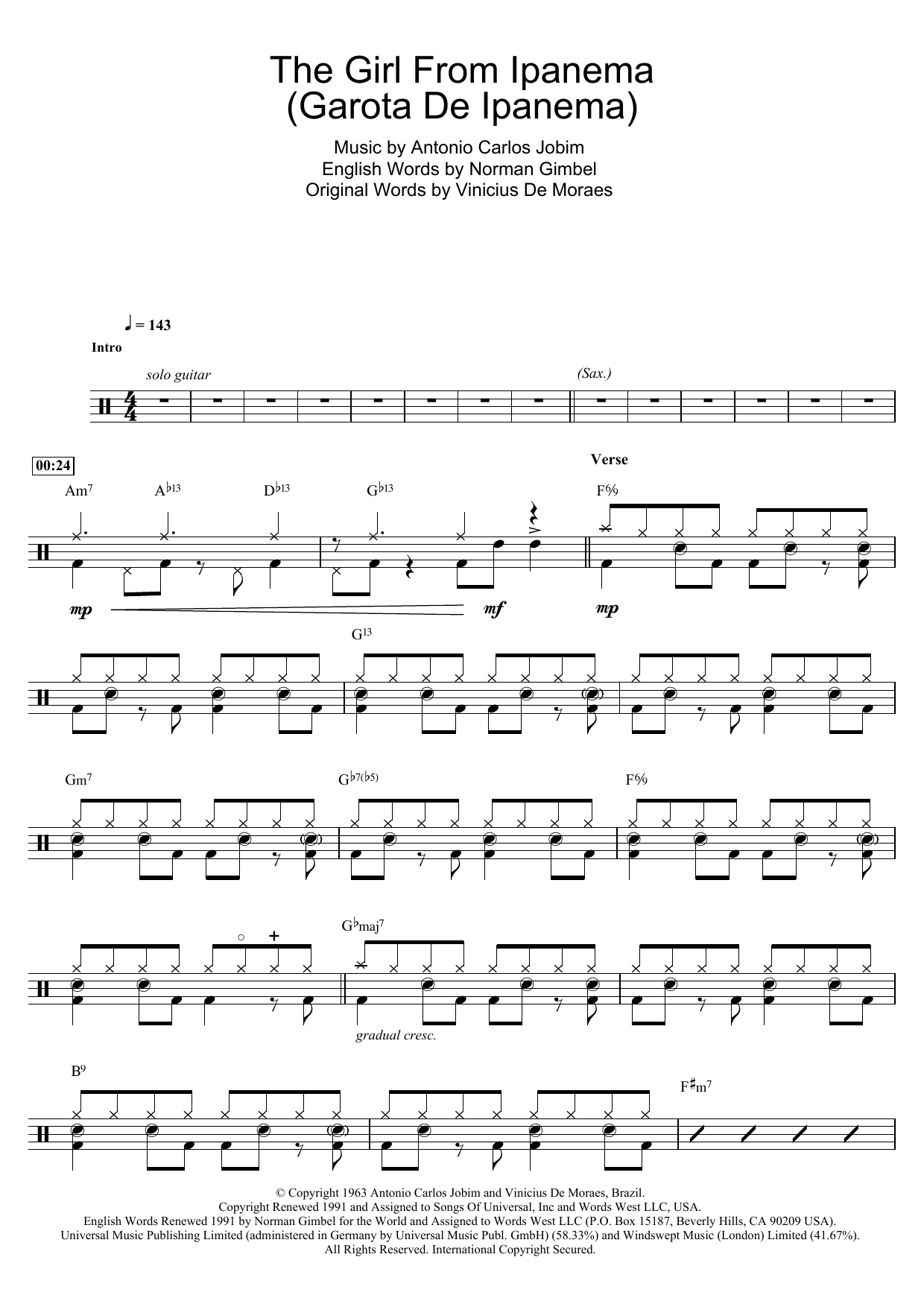 The Girl From Ipanema (Garota De Ipanema) (Drums) von Antonio Carlos Jobim