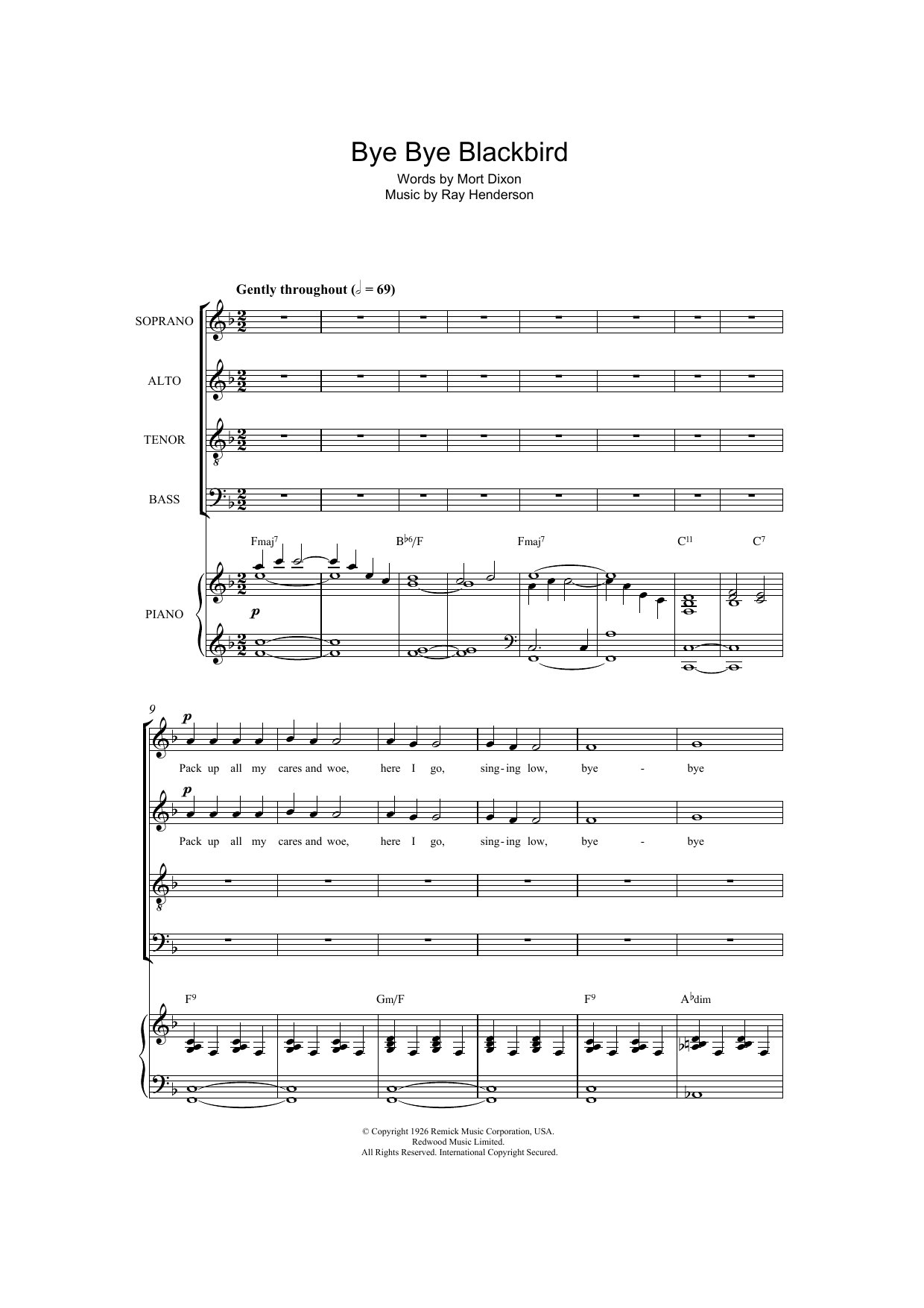 Bye Bye Blackbird (arr. Jonathan Wikeley) (SATB Choir) von Ray Henderson