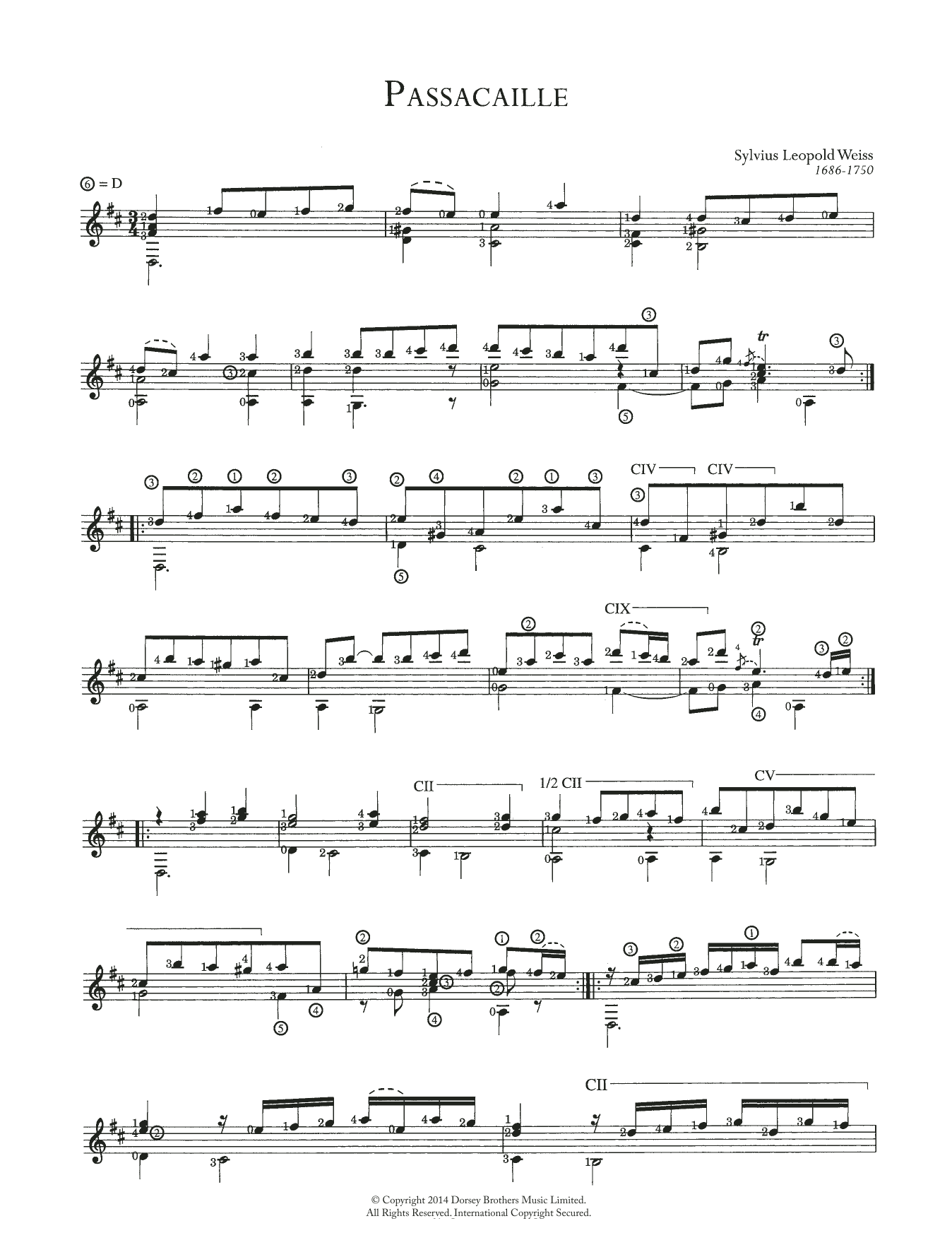 Passacaille (Solo Guitar) von Sylvius Leopold Weiss