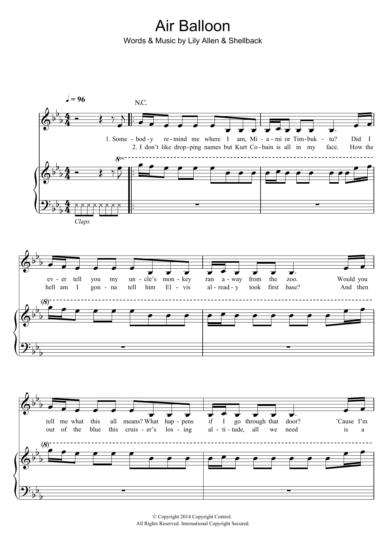Air Balloon (Piano, Vocal & Guitar Chords) von Lily Allen