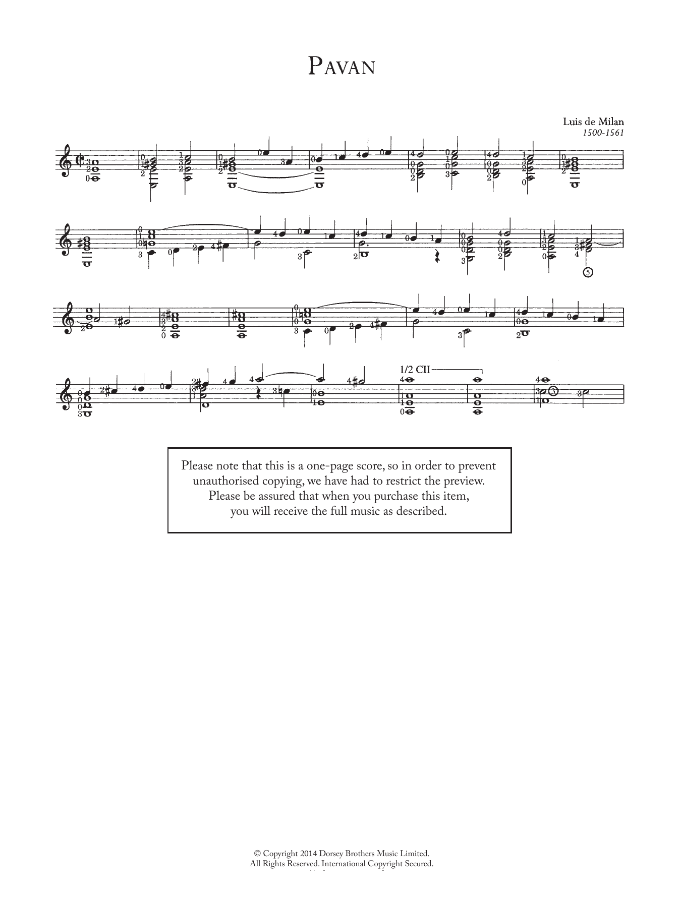 Pavane No. 1 (Solo Guitar) von Luis de Miln