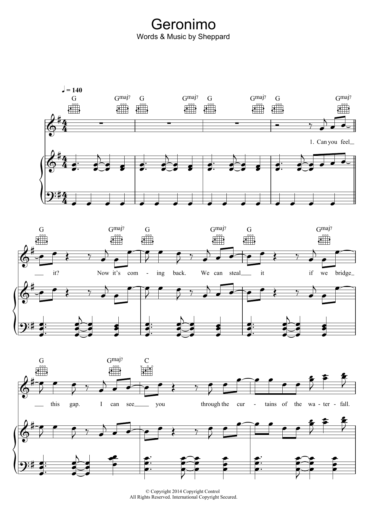 Geronimo (Piano, Vocal & Guitar Chords) von Sheppard