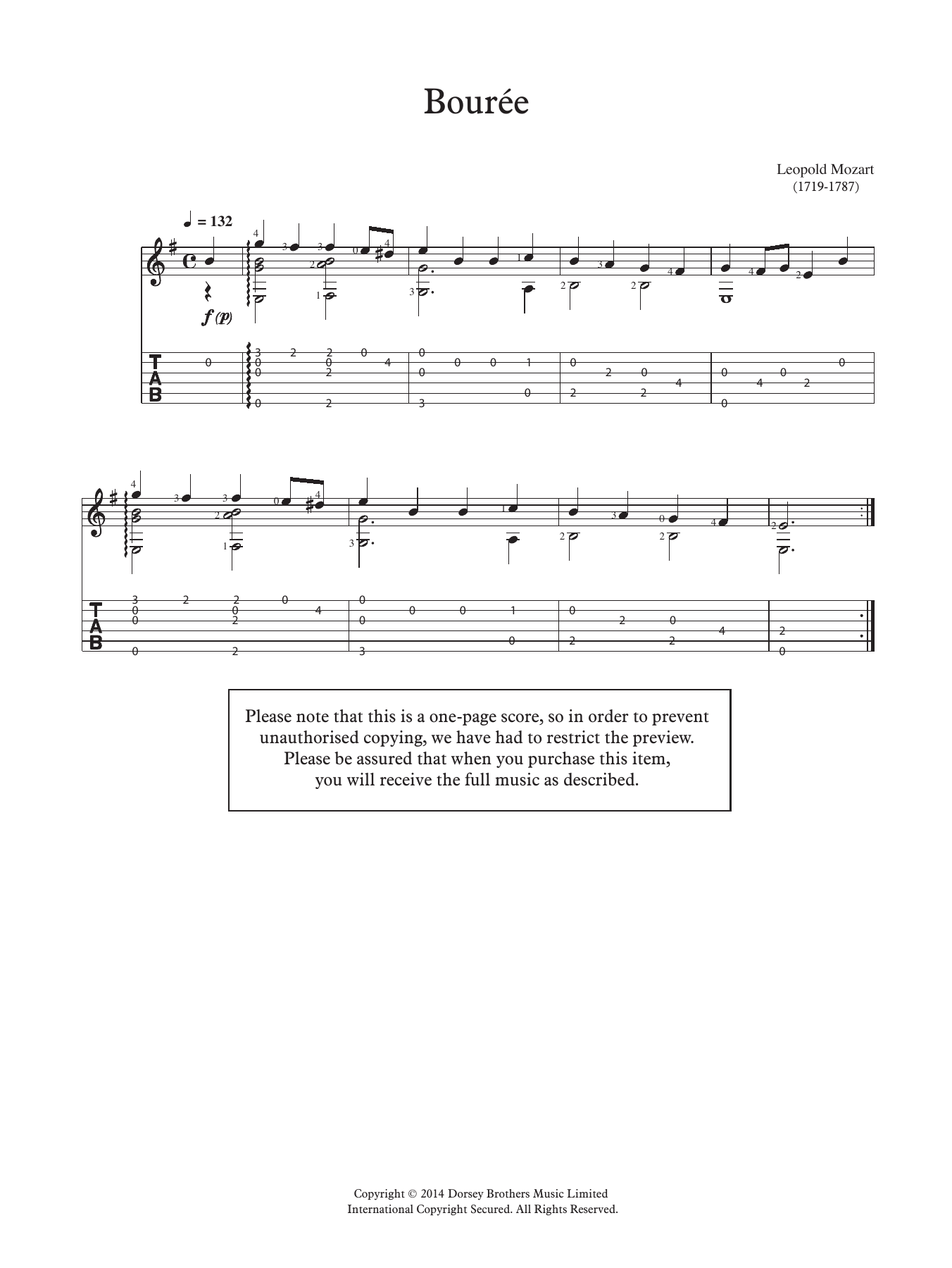 Bouree (Solo Guitar) von Leopold Mozart