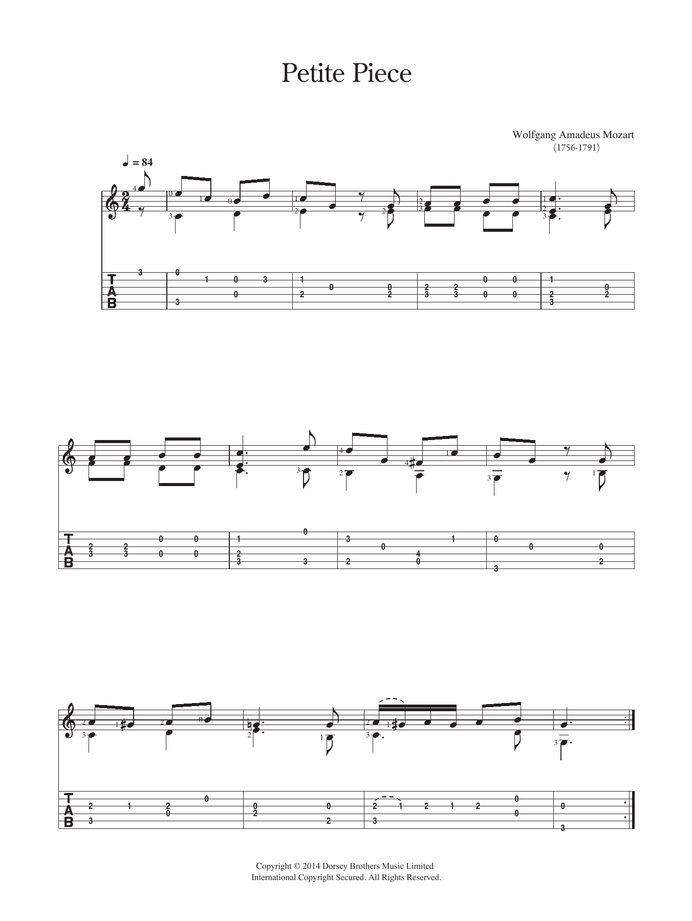 Petite Piece (Solo Guitar) von Wolfgang Amadeus Mozart