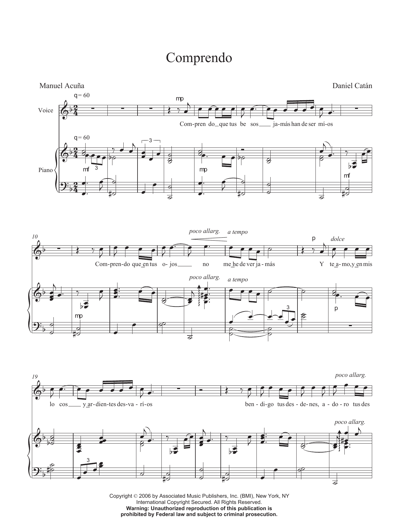 Comprendo (Piano & Vocal) von Daniel Catn
