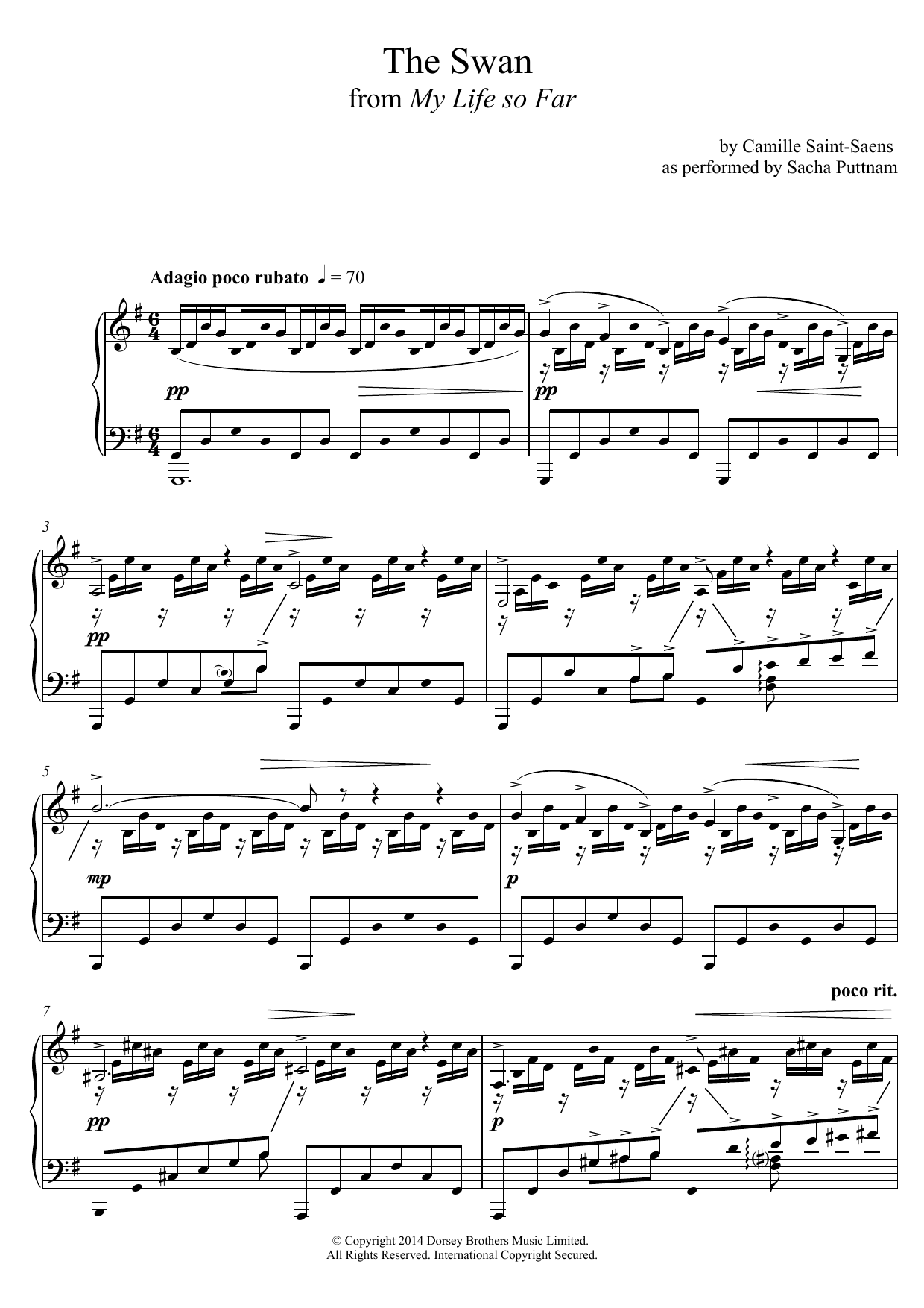 The Swan (as performed by Sacha Puttnam) (Piano Solo) von Camille Saint-Sans