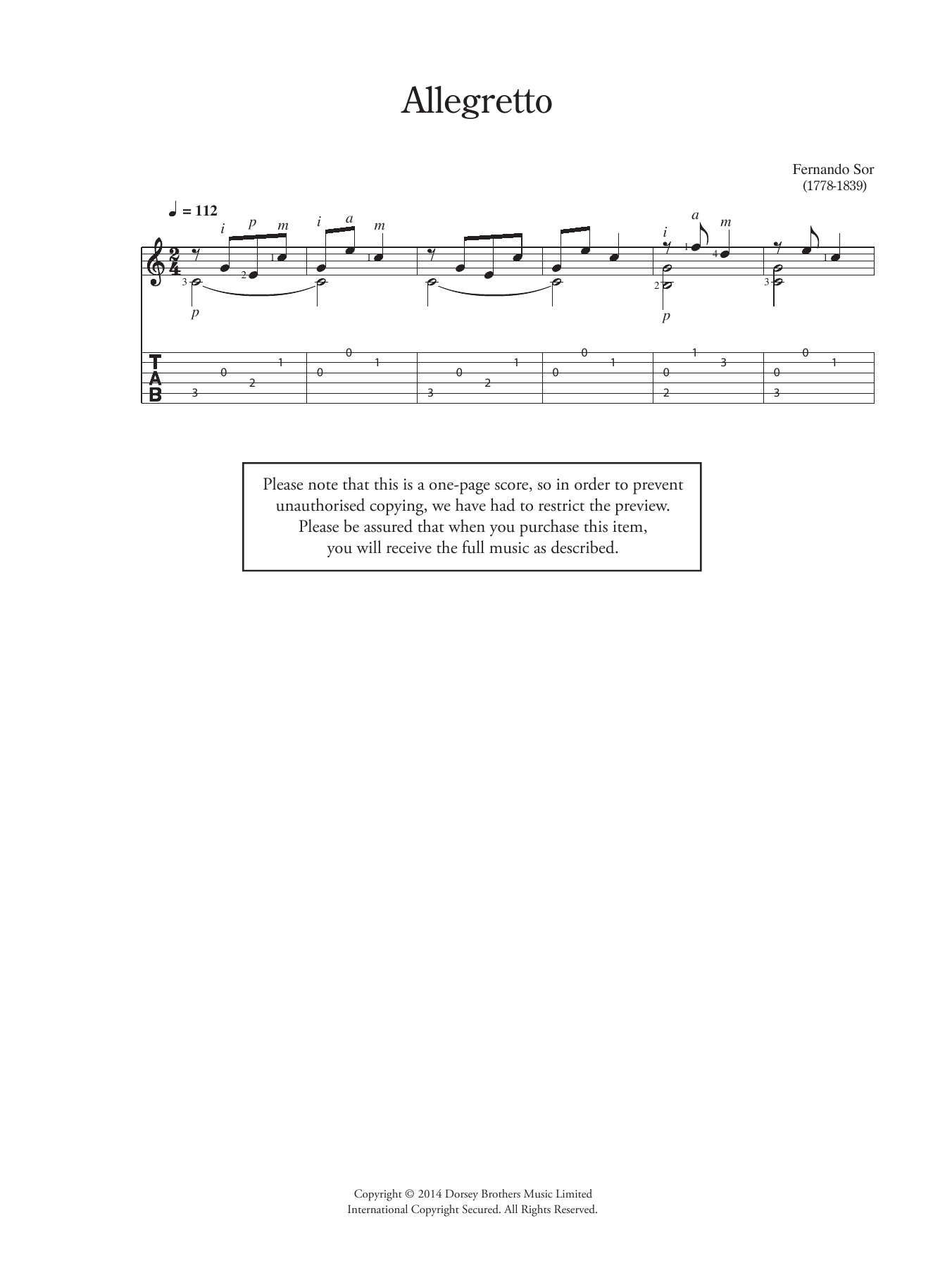 Allegretto (Solo Guitar) von Fernando Sor