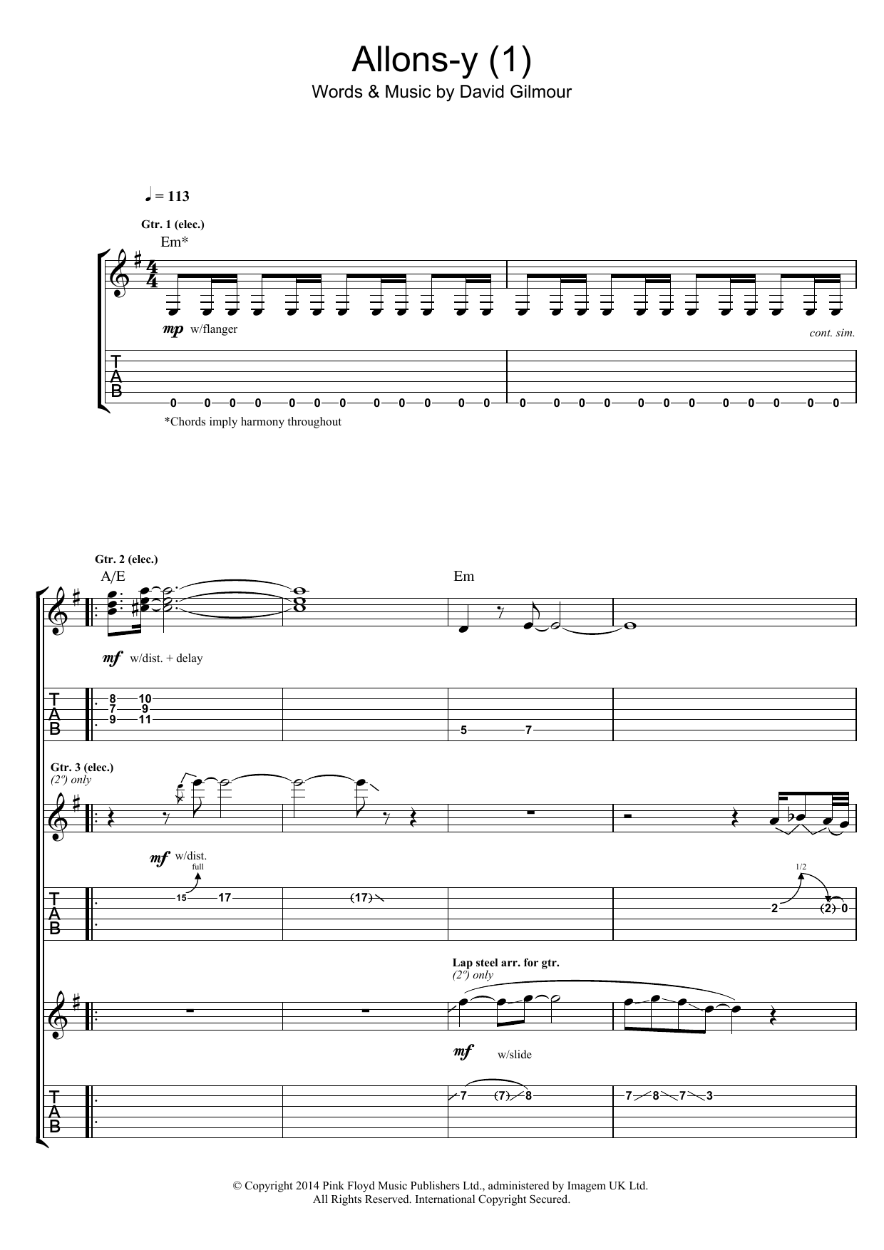Allons Y (Part 1) (Guitar Tab) von Pink Floyd