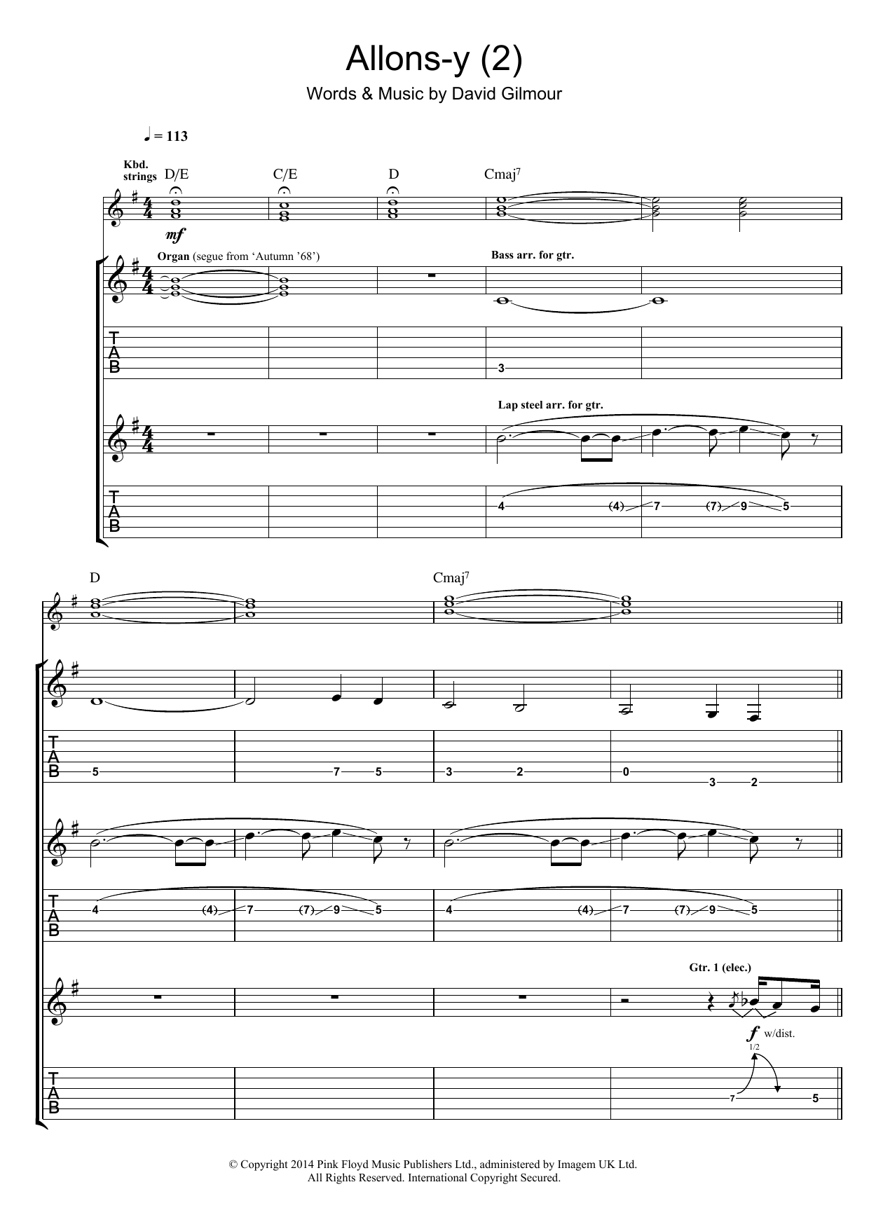 Allons Y (Part 2) (Guitar Tab) von Pink Floyd