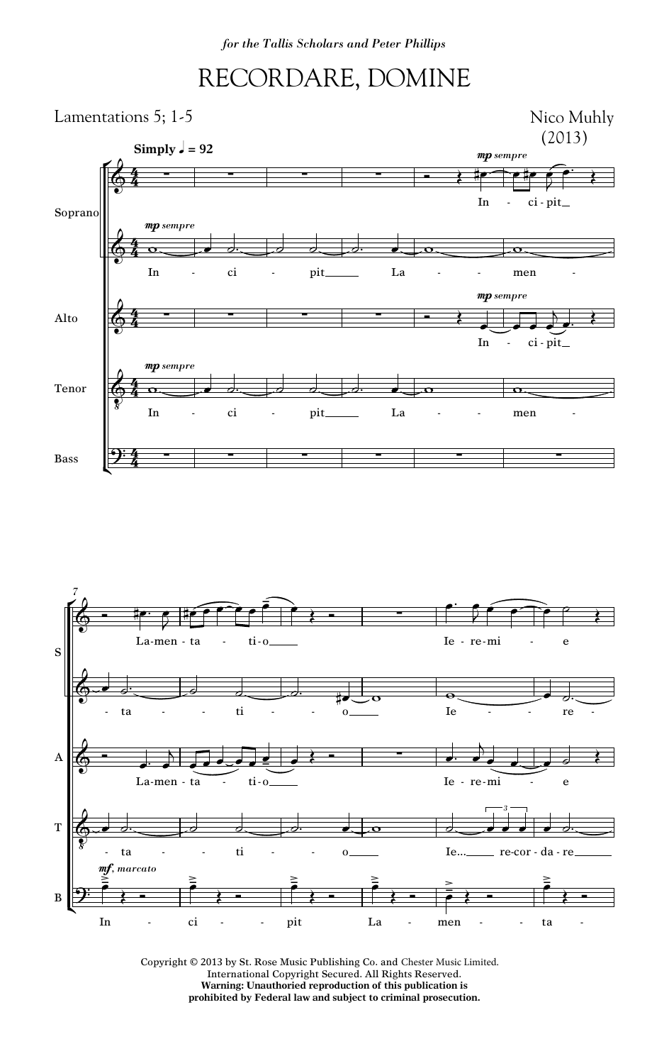 Recordare, Domine (SATB Choir) von Nico Muhly