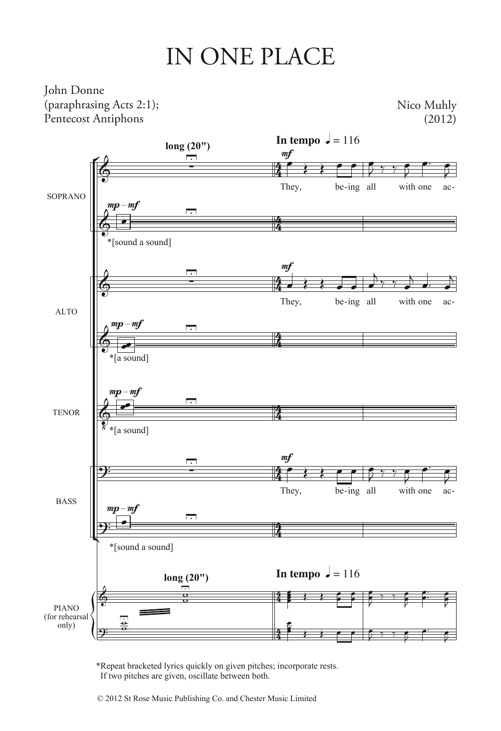 In One Place (SATB Choir) von Nico Muhly