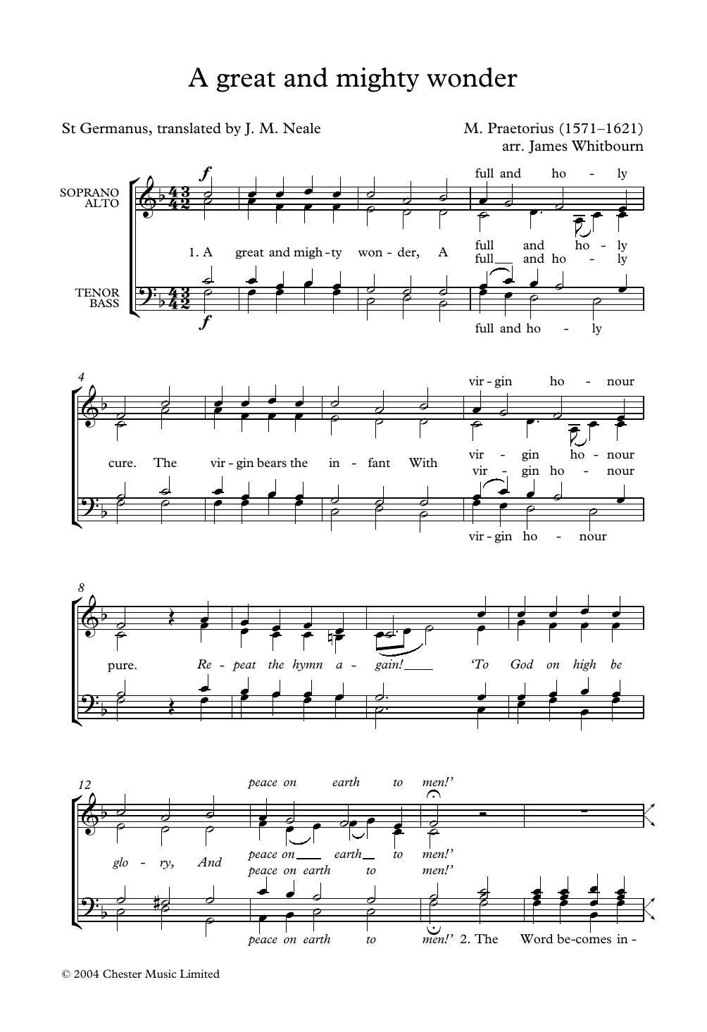 A Great and Mighty Wonder (arr. James Whitbourn) (SATB Choir) von Michael Praetorius