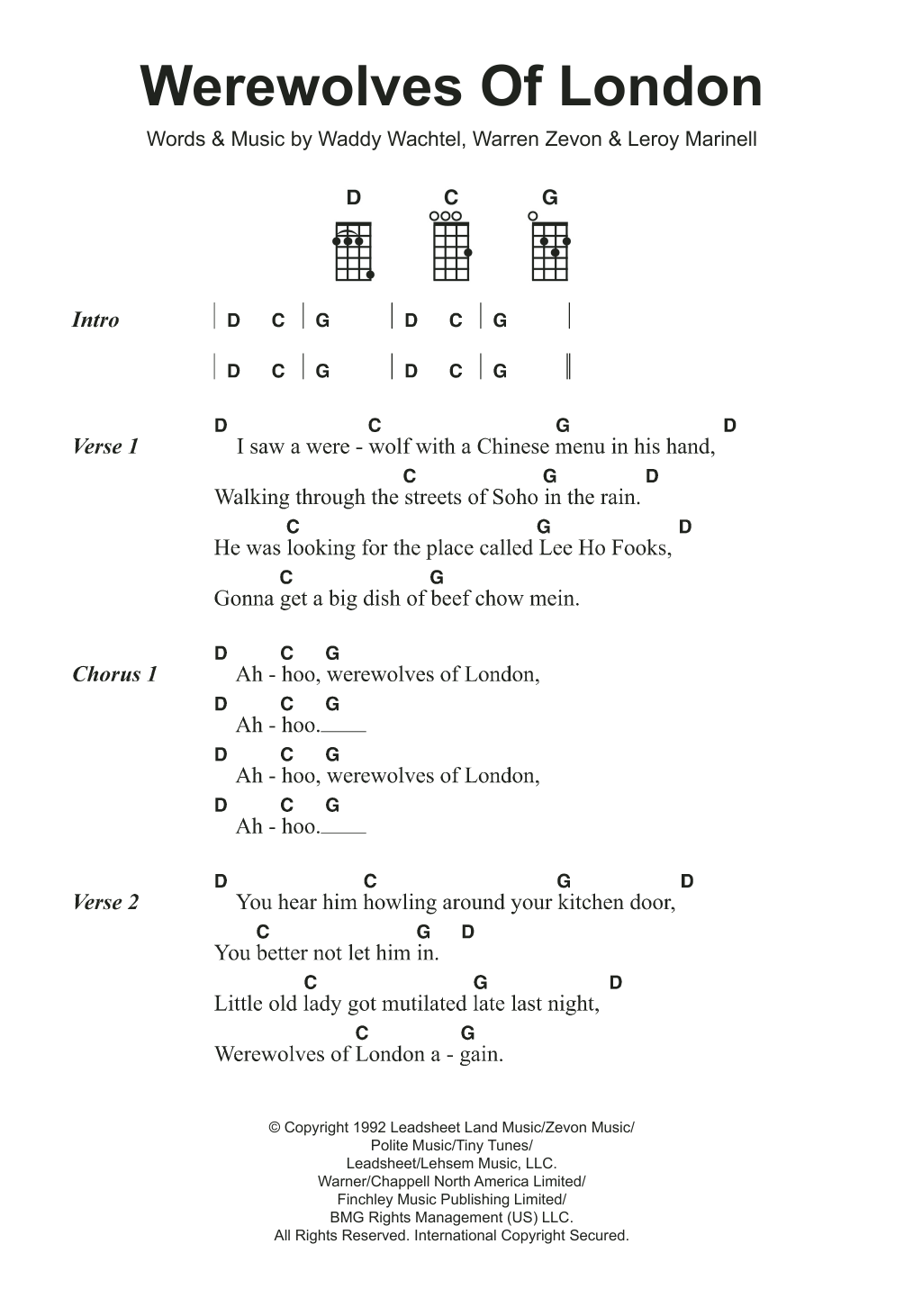 Werewolves Of London (Ukulele) von Warren Zevon