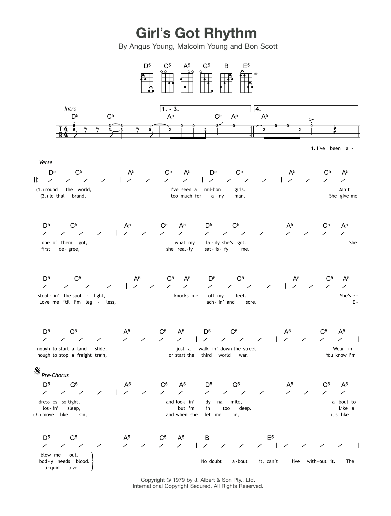 Girl's Got Rhythm (Ukulele Chords/Lyrics) von AC/DC