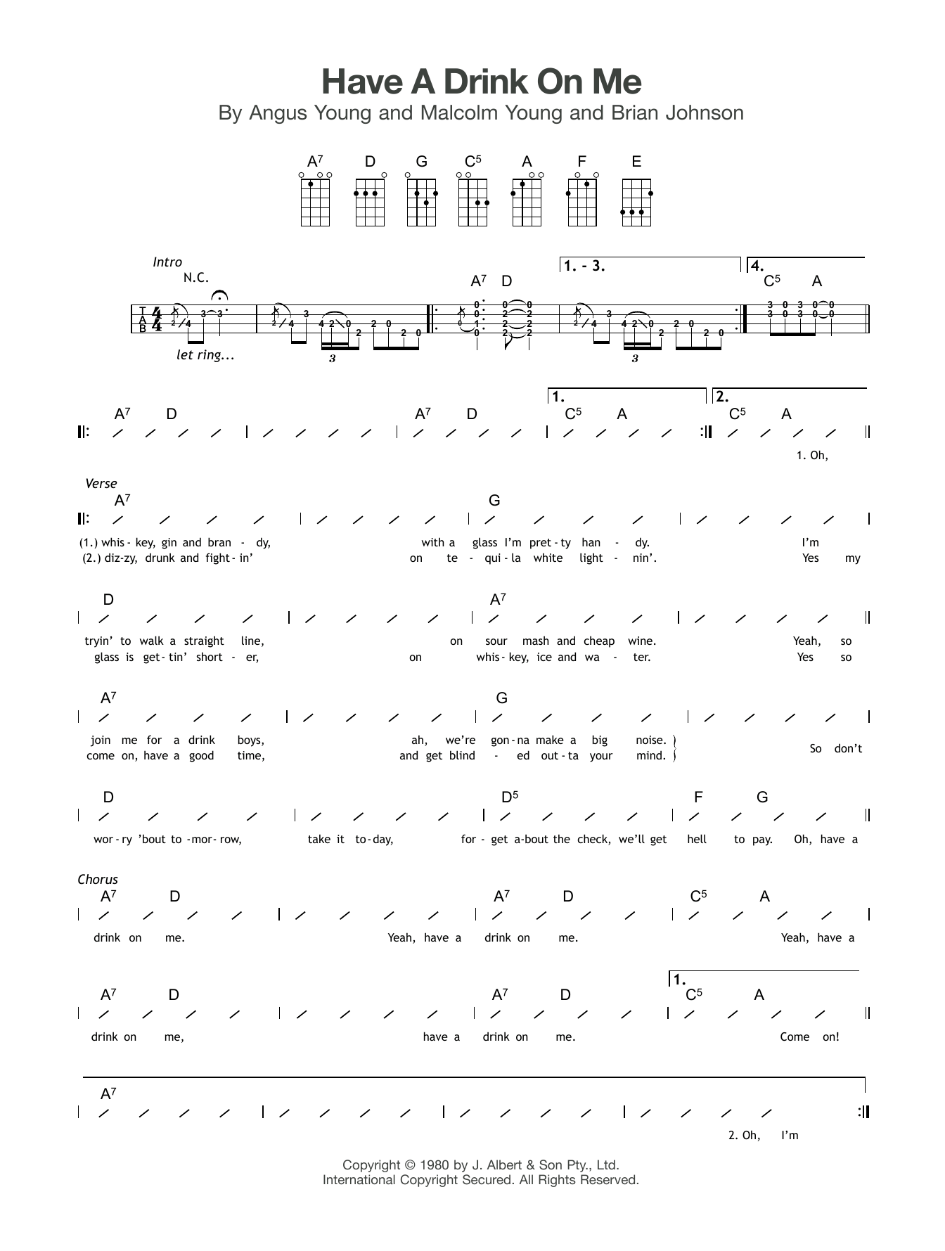 Have A Drink On Me (Ukulele Chords/Lyrics) von AC/DC