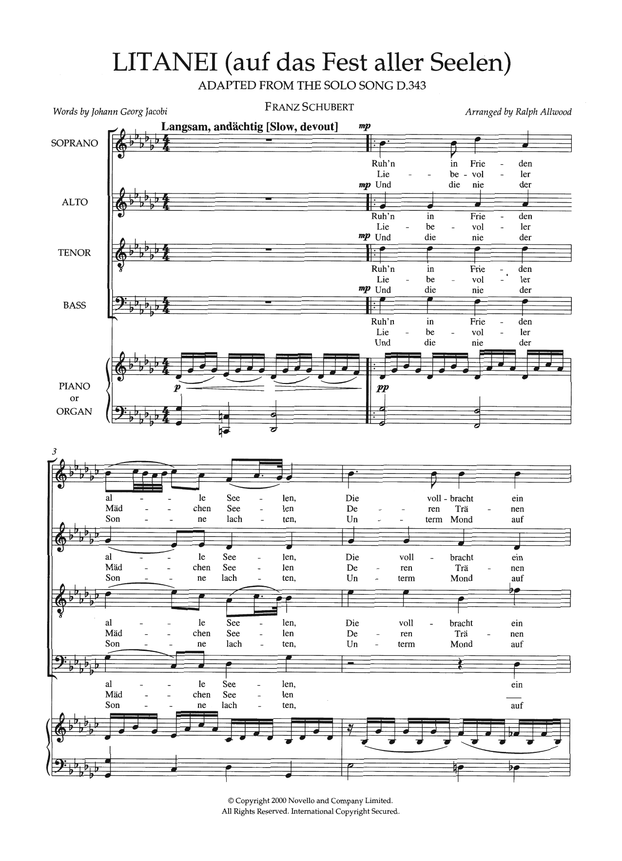 Litanei (Auf Das Fest Aller Seelen) (arr. Ralph Allwood) (SATB Choir) von Franz Schubert