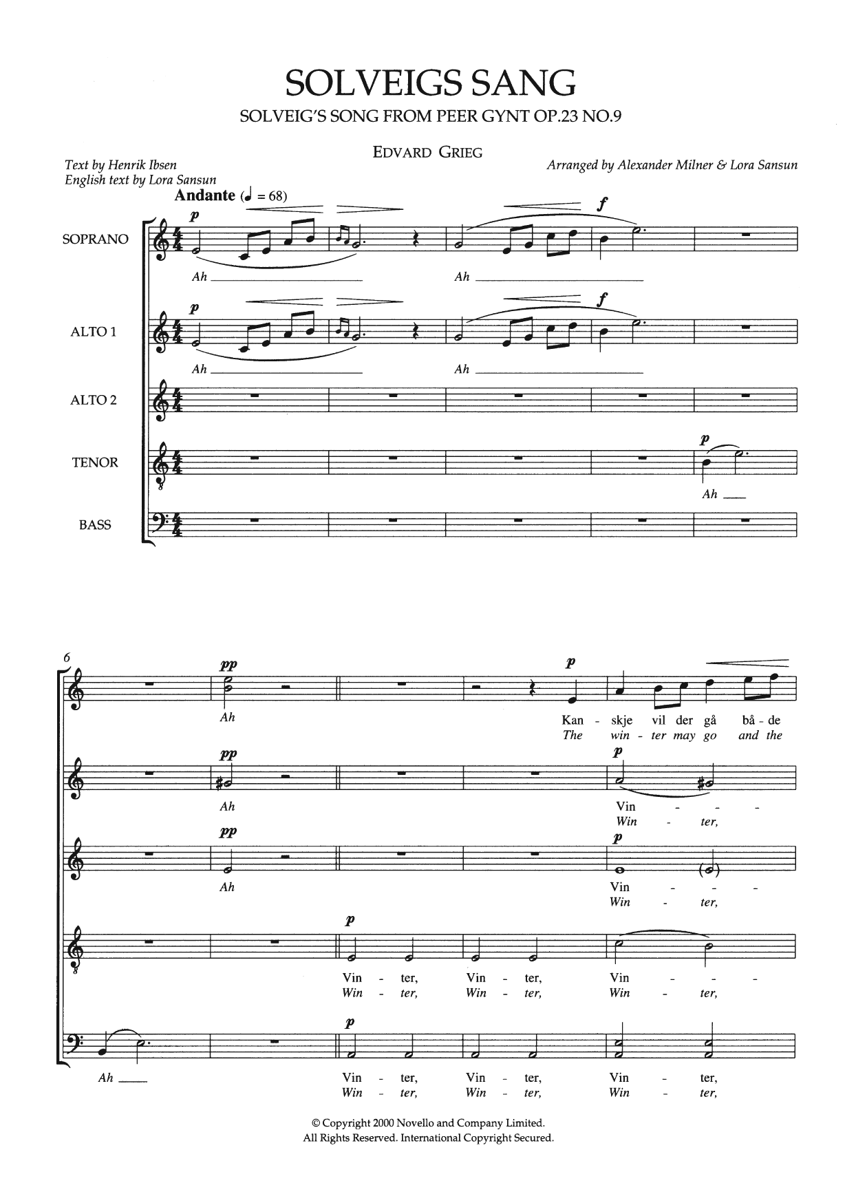 Solveig's Song (From 'Peer Gynt Suite No. 2') (arr. Alexander Milner and Lora Sansun) (SATB Choir) von Edvard Grieg