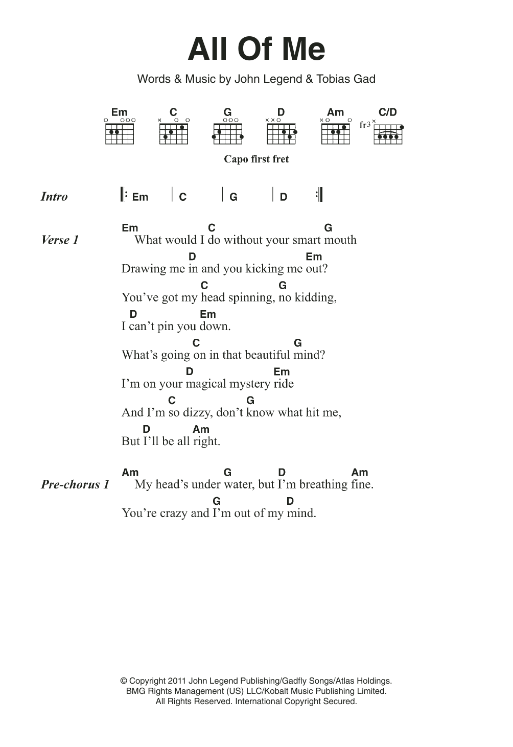 All Of Me (Guitar Chords/Lyrics) von John Legend