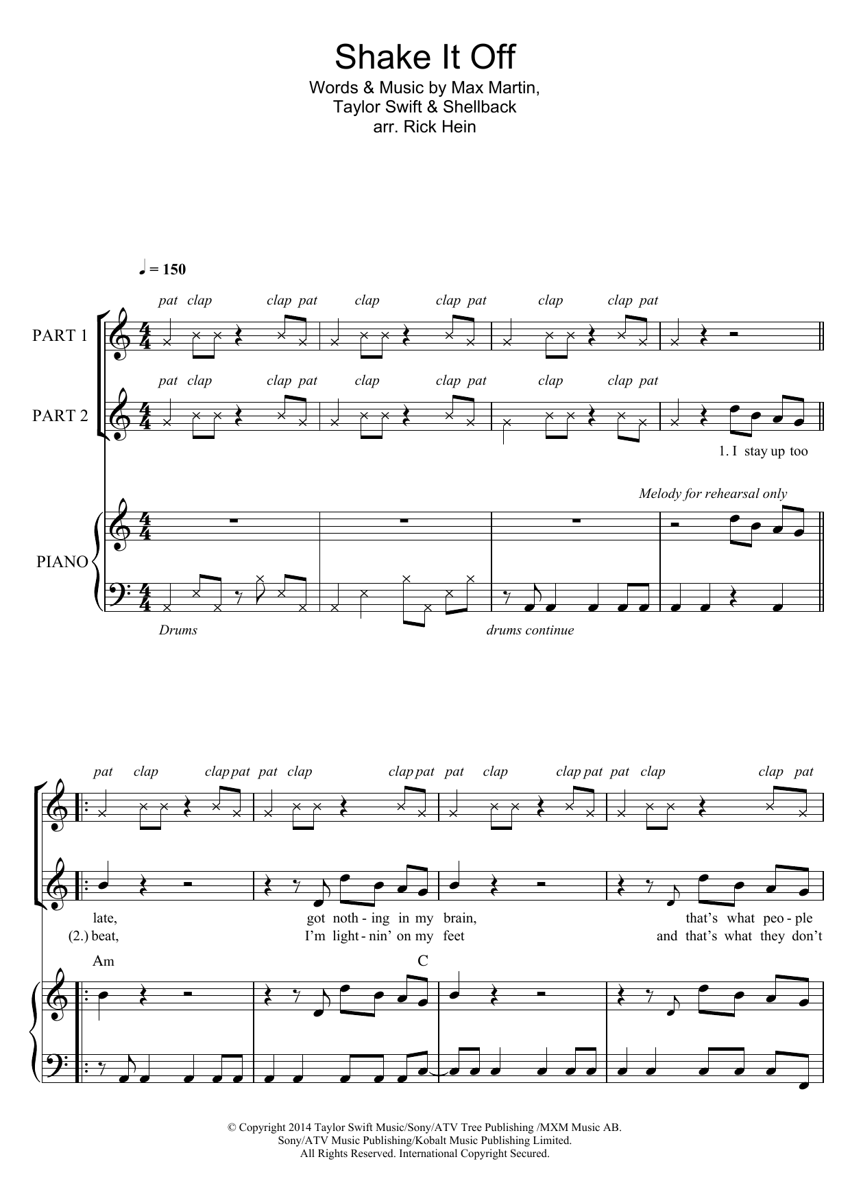 Shake It Off (arr. Rick Hein) (2-Part Choir) von Taylor Swift