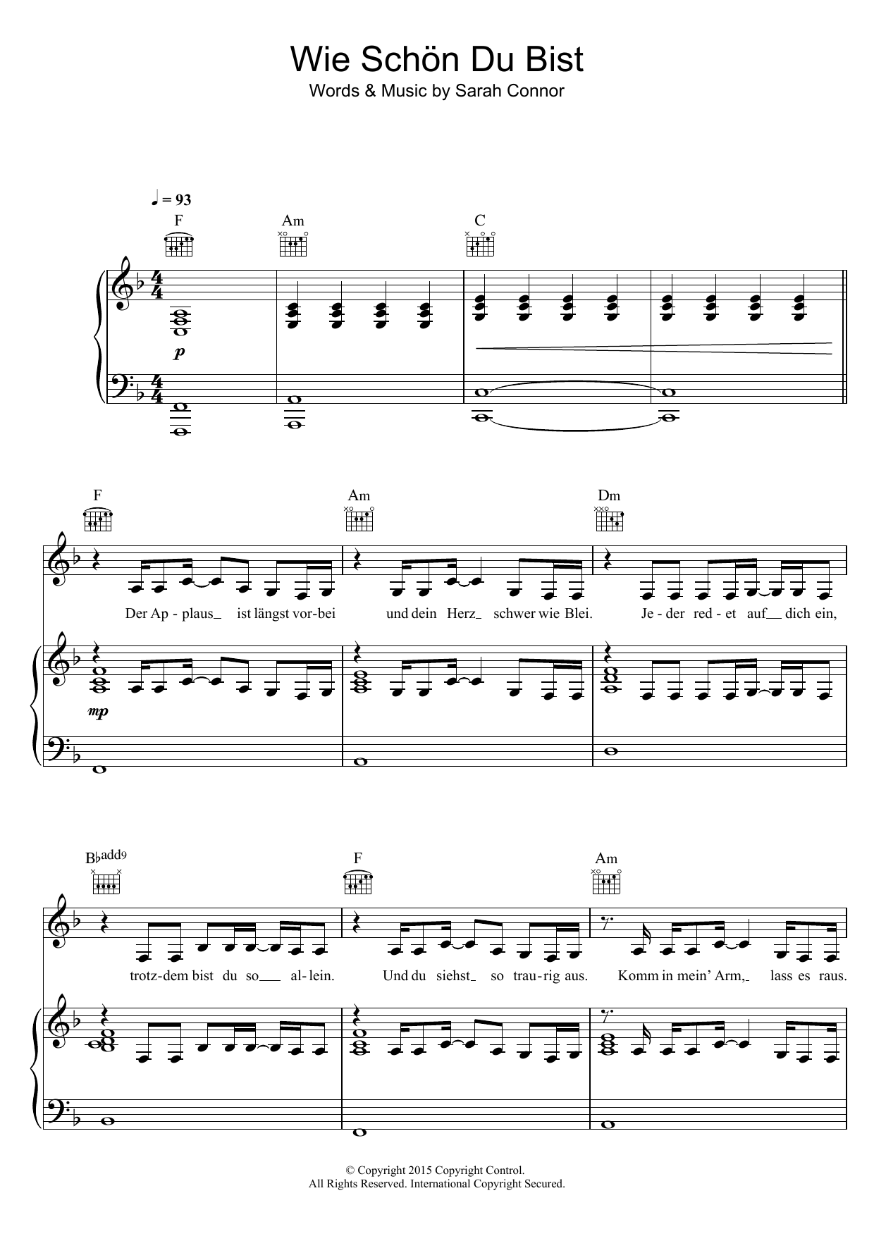 Wie Schon Du Bist (Piano, Vocal & Guitar Chords) von Sarah Connor