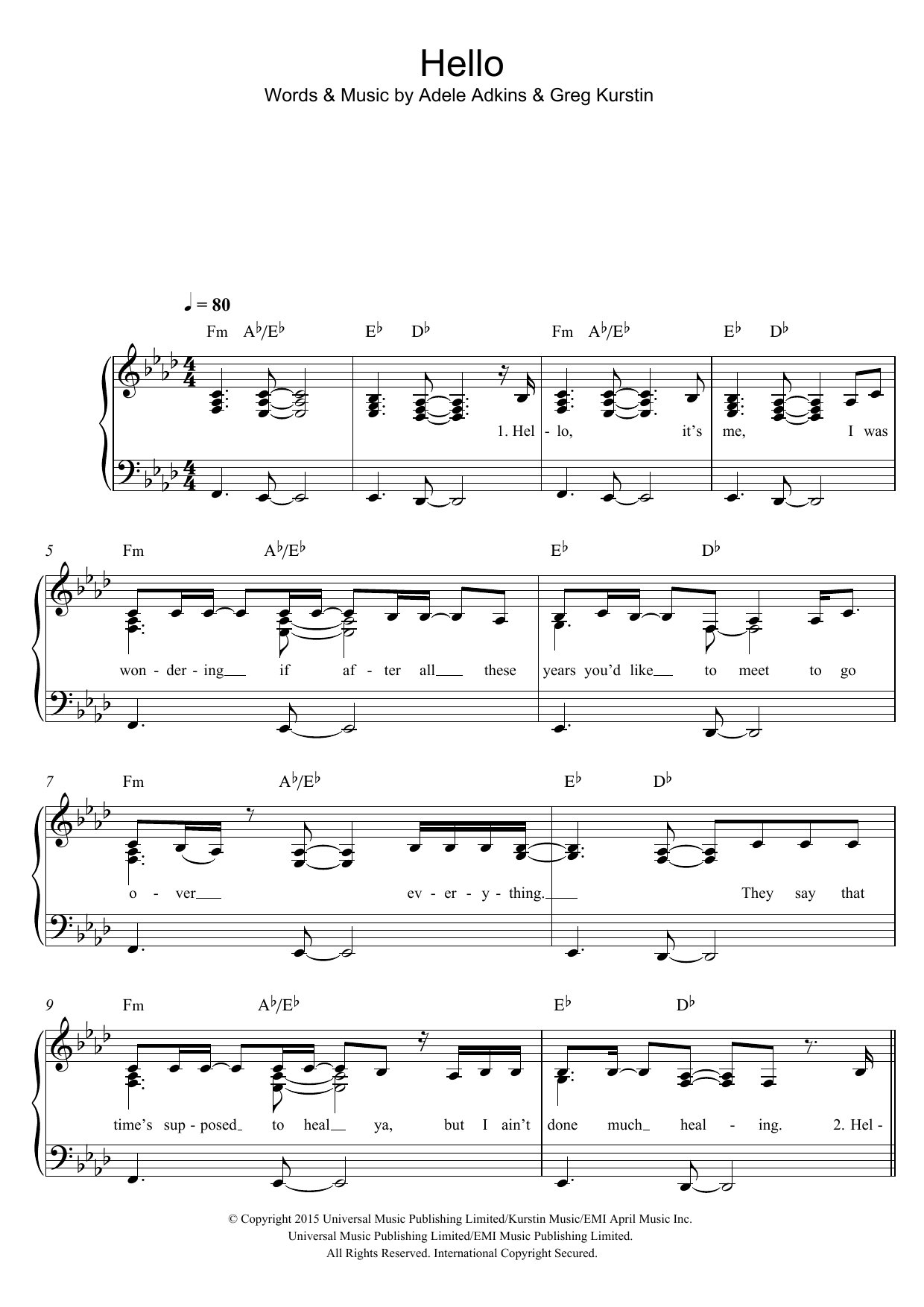 Hello (Easy Piano) von Adele