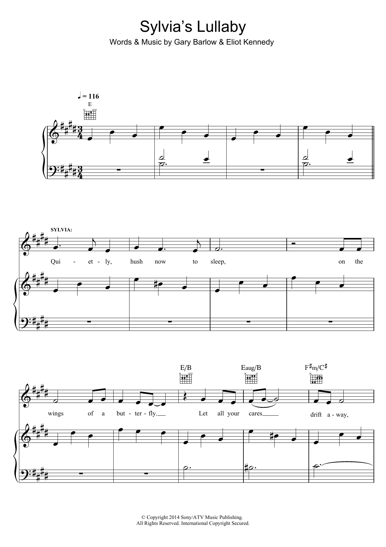 Sylvia's Lullaby (from 'Finding Neverland') (Piano, Vocal & Guitar Chords) von Gary Barlow