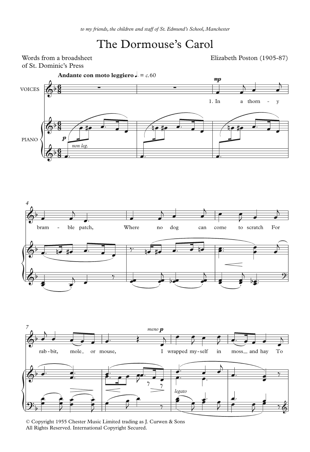 The Dormouse's Carol (Unison Choir) von Elizabeth Poston