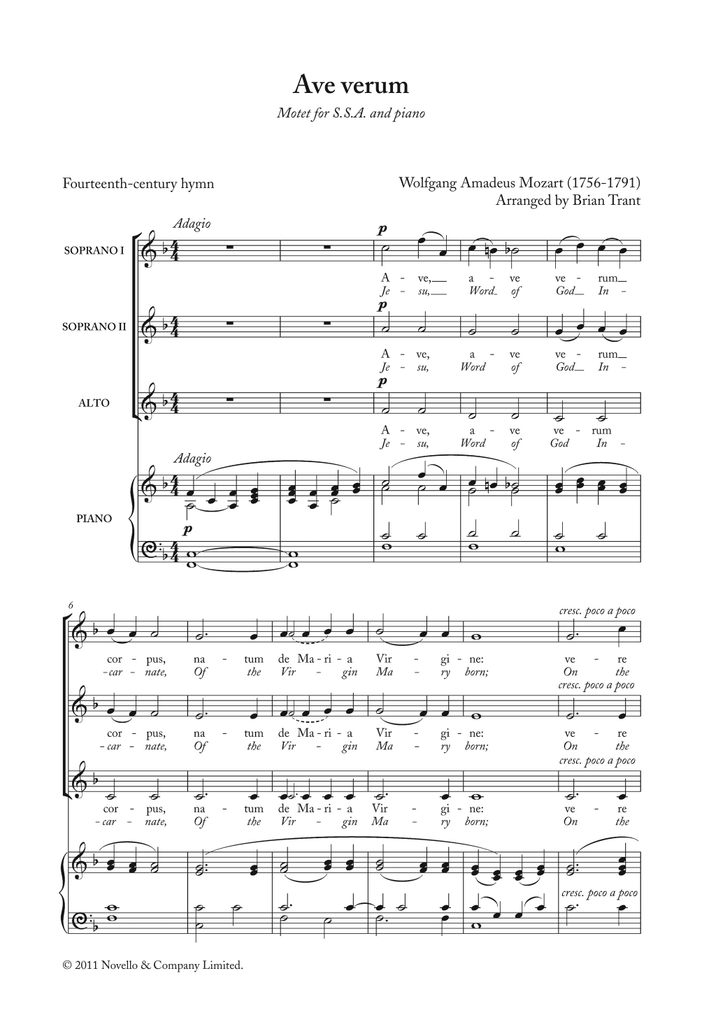 Ave Verum (SSA Choir) von Wolfgang Amadeus Mozart